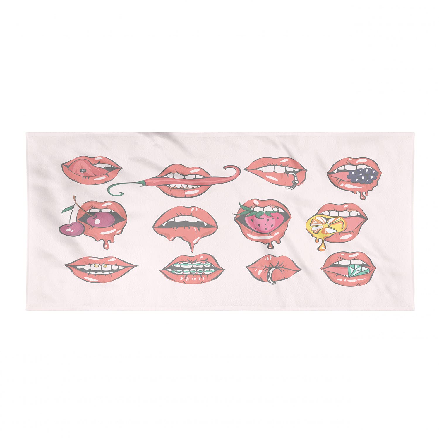 Ambesonne Lips Backpacking Towel - Quick Dry Soft Absorbent Microfiber Towel for Camping, Hiking & Travel | Juicy Fruits Design with Fleshy Lips Biting Strawberry | Compact & Lightweight for Outdoor Adventures