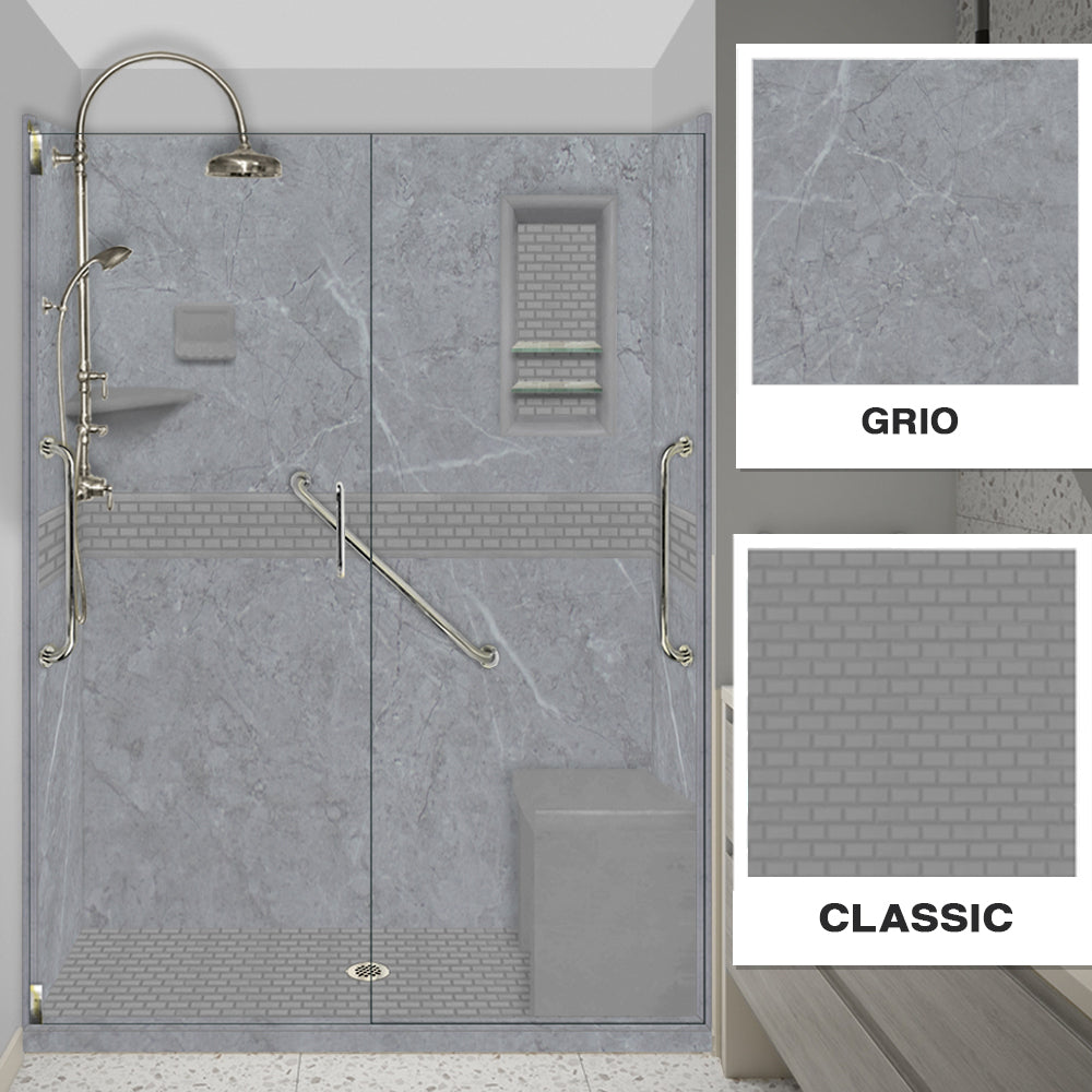 Freedom Grio Marble Classic Alcove Shower Enclosure Kit - Waterproof Bathroom Upgrade for Modern Homes, Easy Installation & Durable Design, Perfect for Small Spaces & Renovations