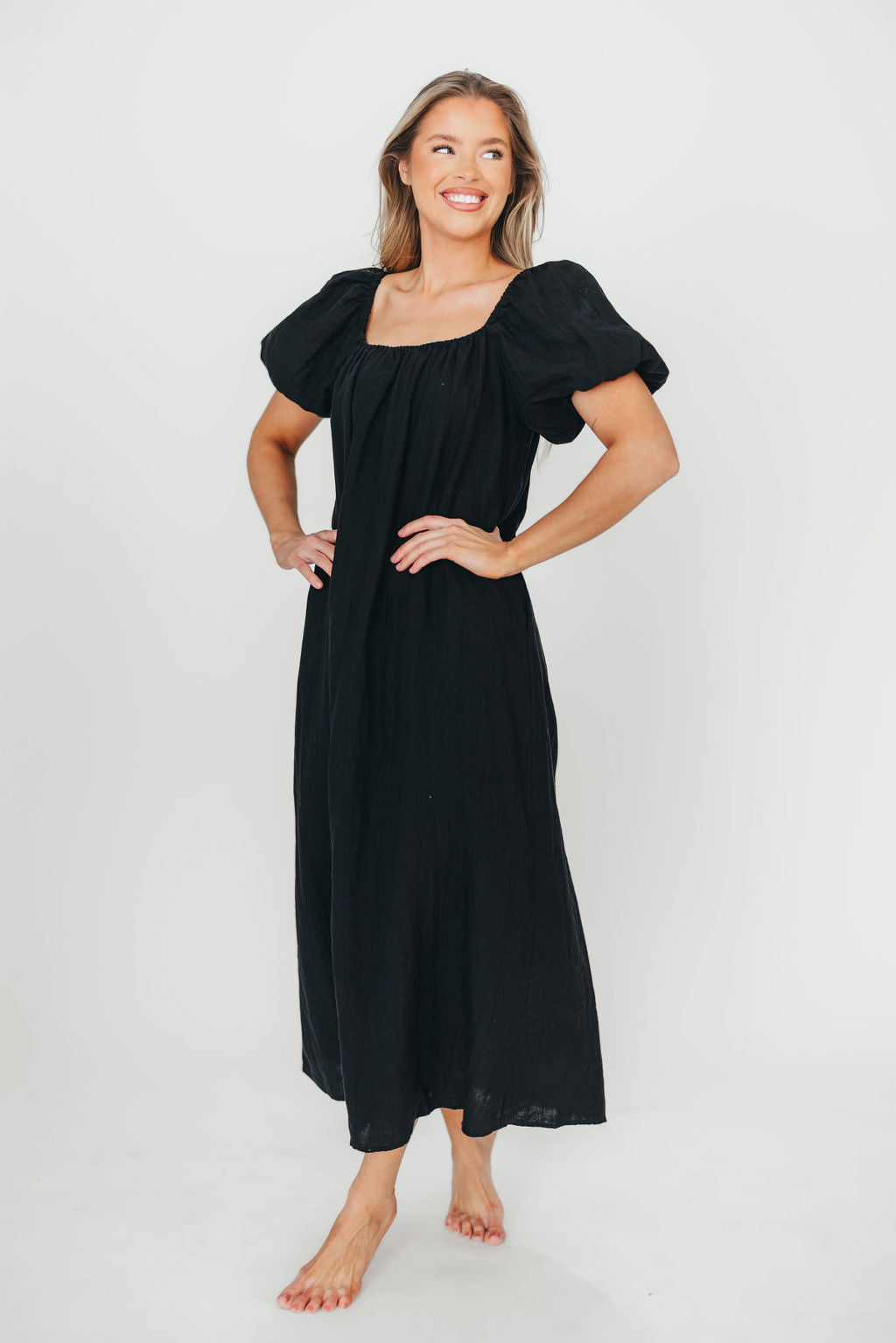 Genoa 100% Linen Maxi Dress for Women - Black Maternity Bump Friendly Summer Dress | Perfect for Beach Vacations, Date Nights & Casual Outings