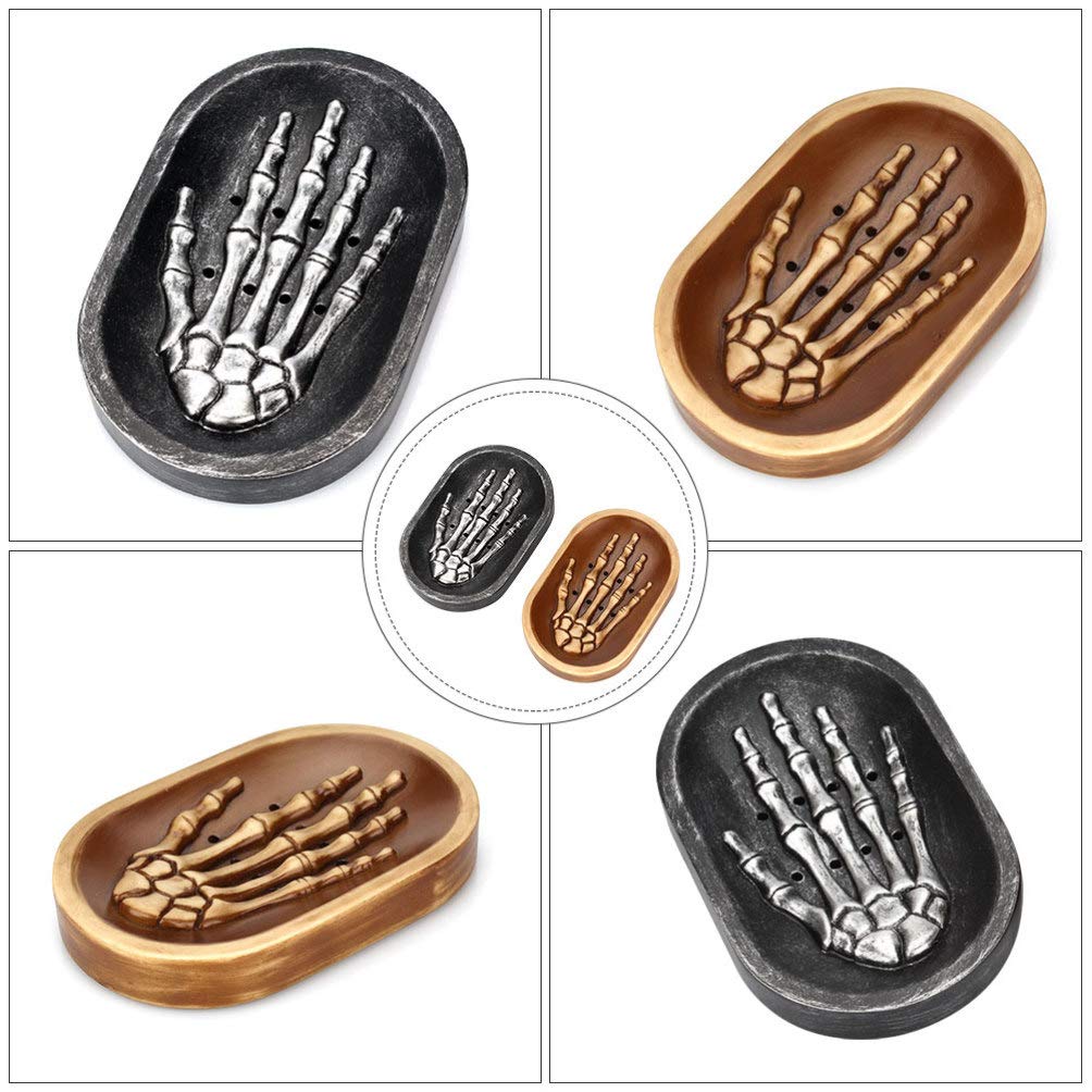 TOYANDONA 2-Piece Skeleton Hand Soap Dish - Halloween Resin Soap Tray for Bathroom Decor, Gothic Home Accessories | Perfect for Halloween Party, Spooky Decor & Bathroom Organization