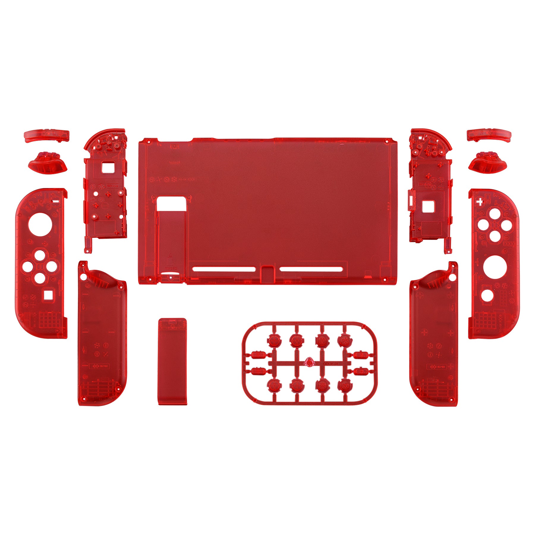 eXtremeRate Transparent Clear Red Back Plate & Full Button Set for Nintendo Switch Console & Joy-Con Controllers - DIY Replacement Shell (Model QM502) - Perfect for Gaming, Customization & Repair