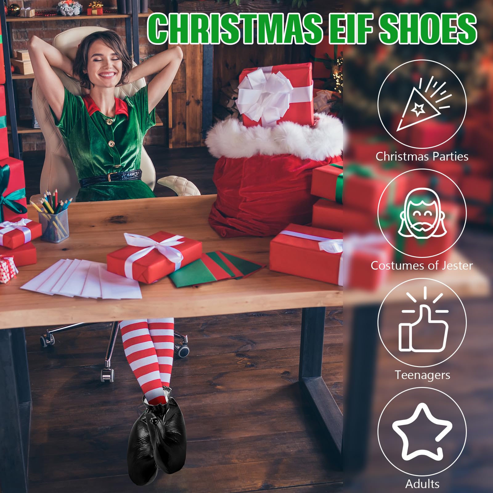 Adult Elf Shoes & Jester Shoes - Christmas Costume Accessories for Cosplay, Halloween, and Holiday Parties | Novelty Deluxe Elf Costume Footwear