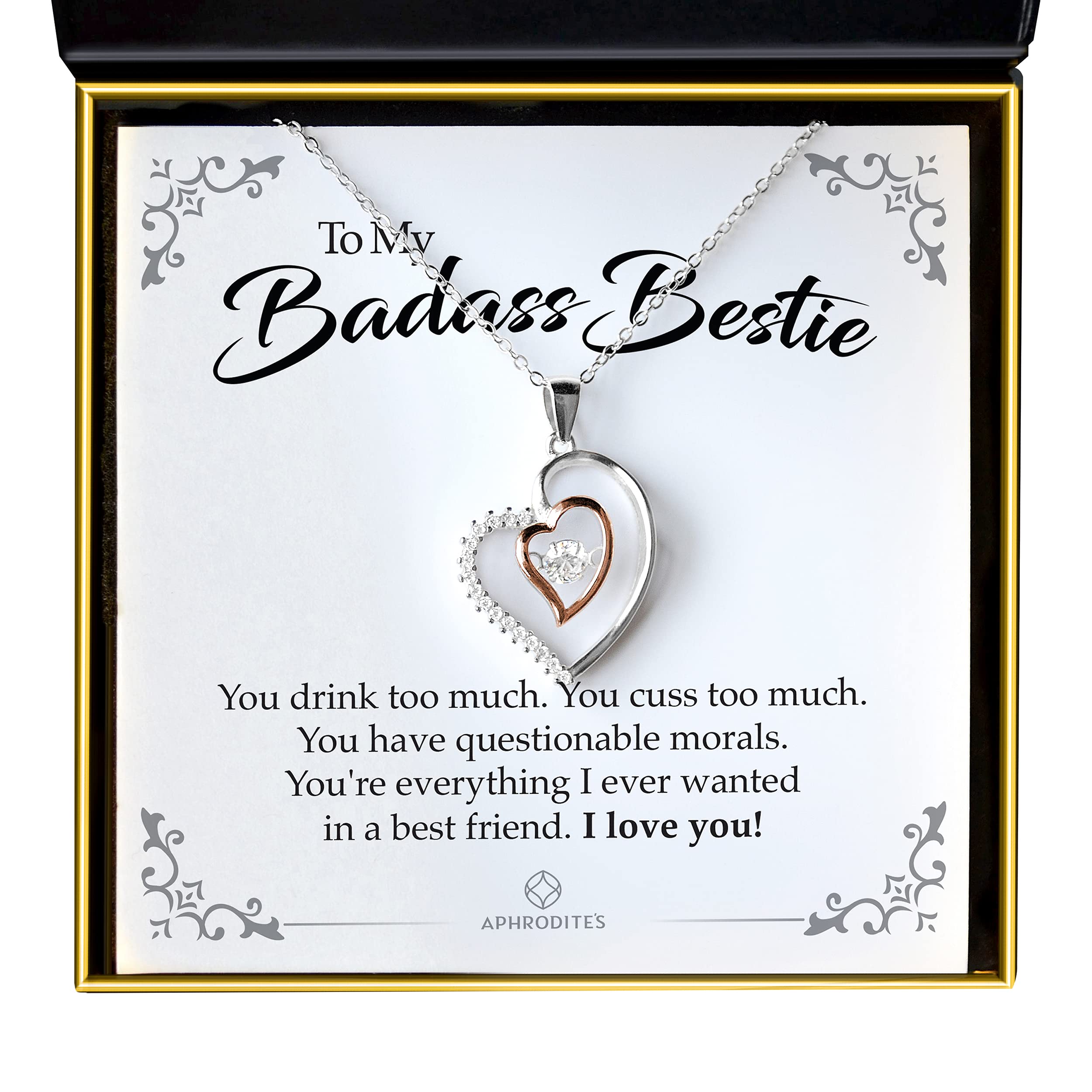 Aphrodite’s Friend Best Friend Necklace Set - 925 Sterling Silver Heart Necklace for Women, BFF Jewelry Gift for Birthday, Christmas & Long Distance Friendship | Perfect for Teen Girls & Besties
