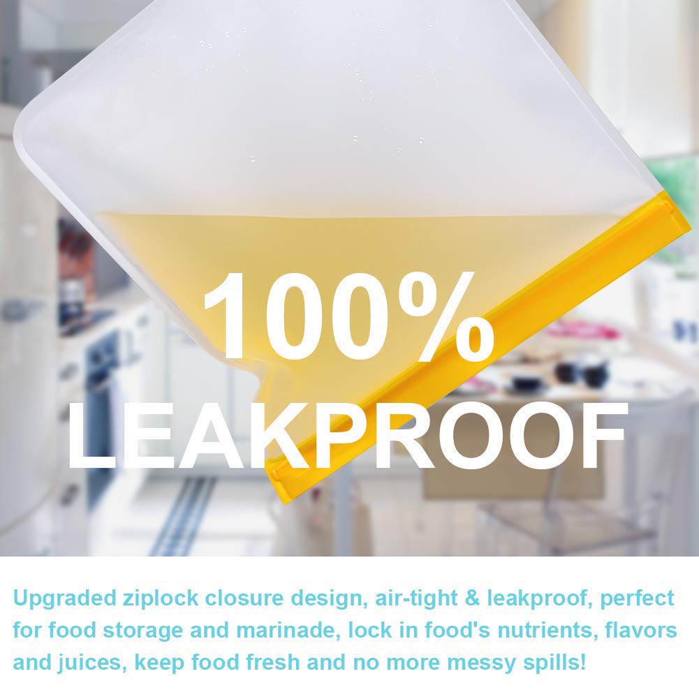 PEVA Reusable Food Storage Bags - 5-Pack Leakproof Gallon Freezer Bags for Sandwich, Fruit, Snacks, Meat & Meal Prep | Eco-Friendly Home Organization | Perfect for Picnics, Camping & Lunch Boxes (Orange)