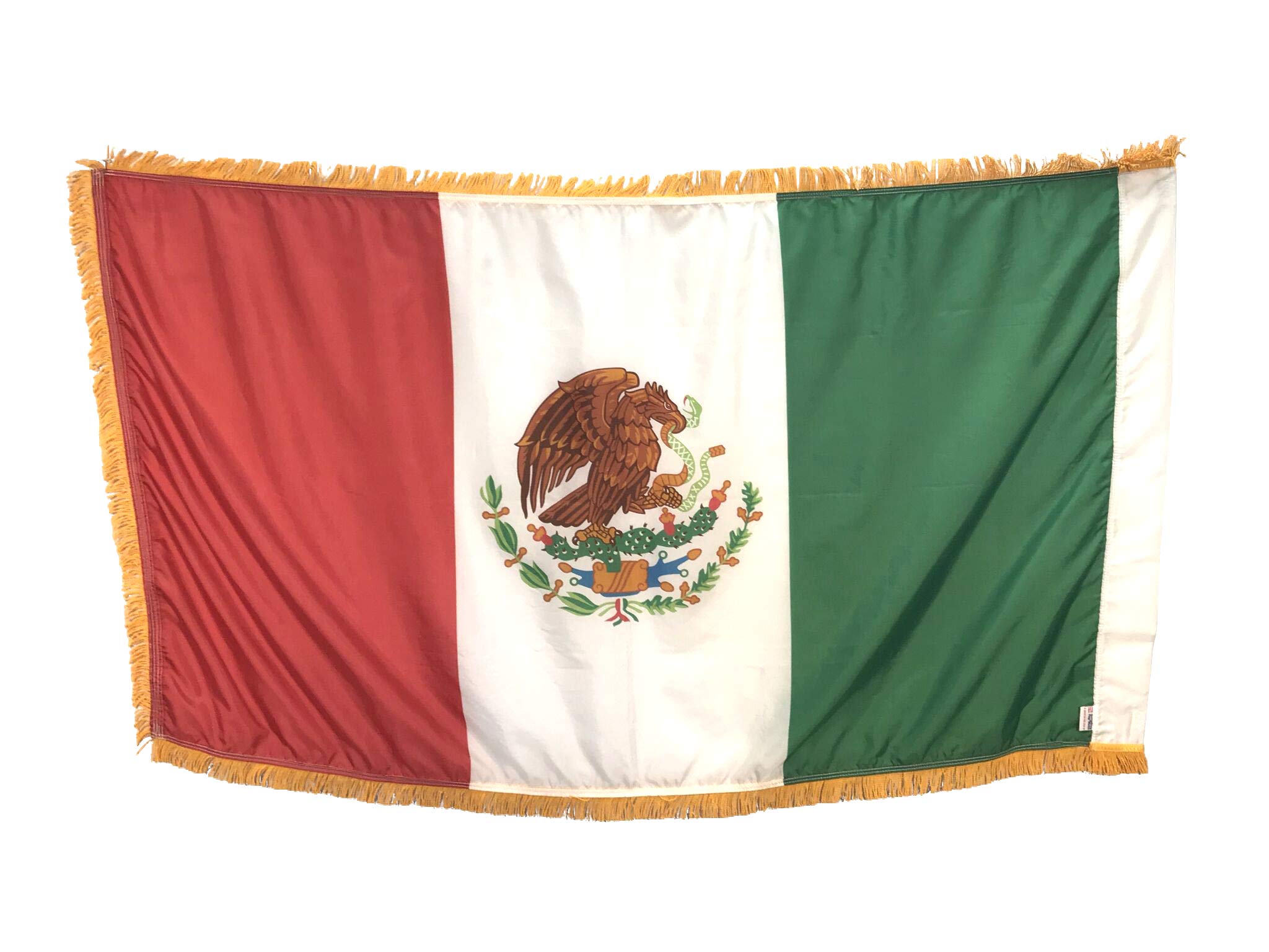 3x5' Mexico Indoor Flag with Pole Hem & Gold Fringe - Premium USA-Made Decorative Flag for Home, Office & Events