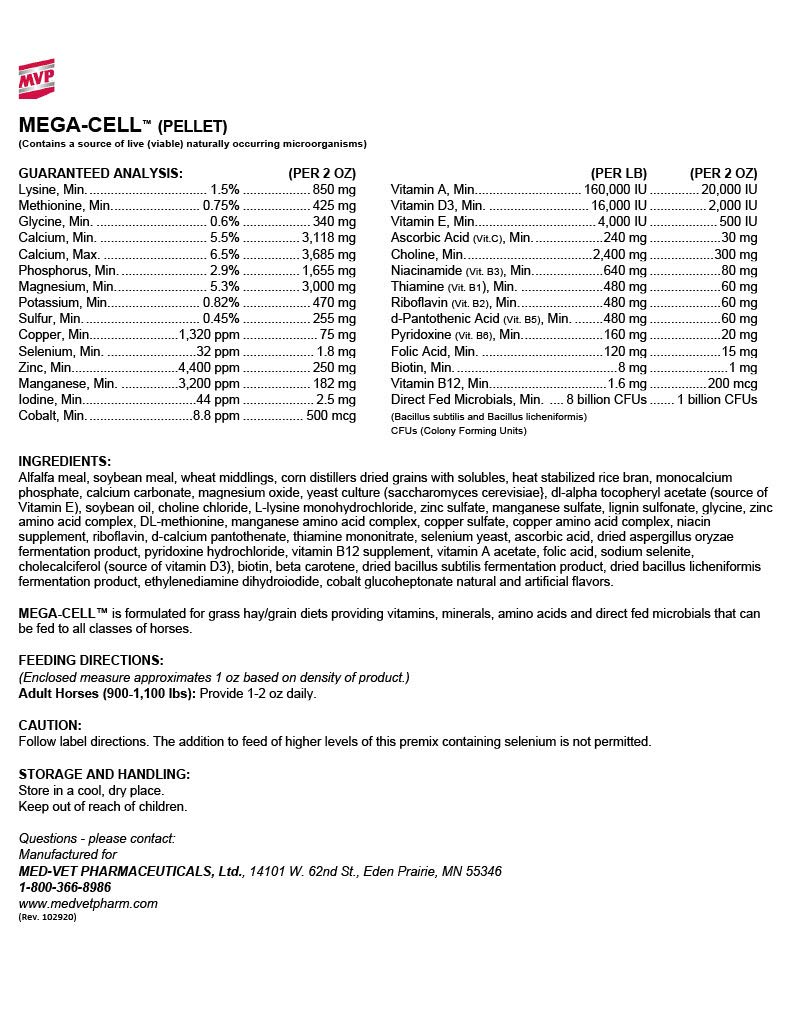 Premium Mega-Cell (50lb Bag) - Complete Vitamin & Mineral Supplement for Horses - Supports Muscle, Coat & Hoof Health - Ideal for Performance Horses, Breeding Mares & Senior Equine Care
