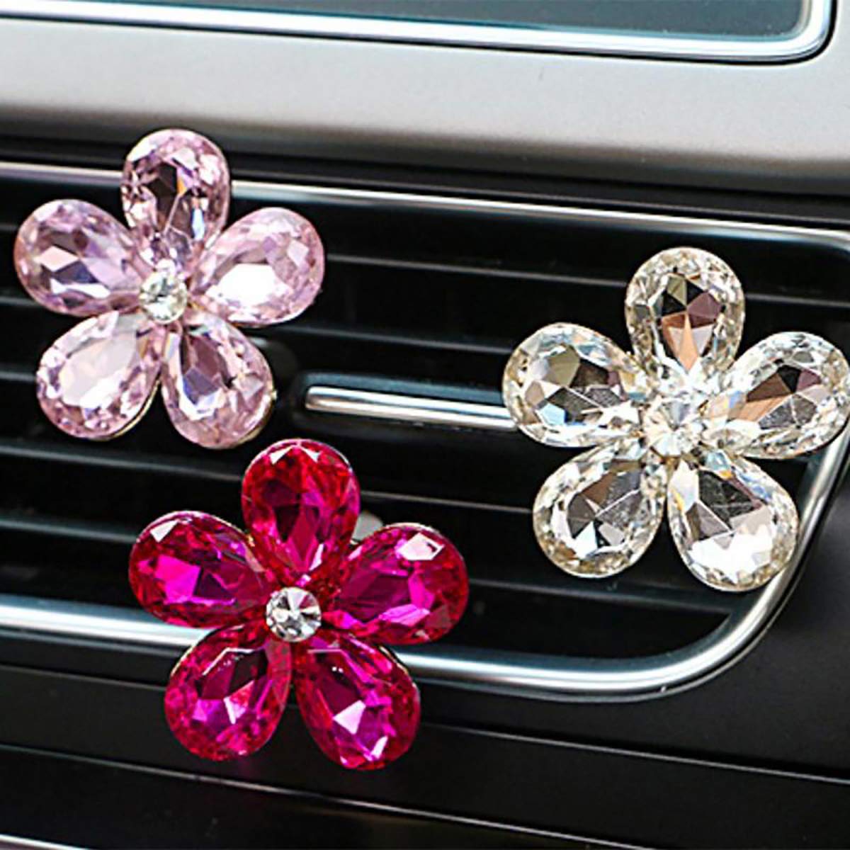 Sparkling Crystal Flower Car Air Vent Clip - Rhinestone Decorative Air Vent Clip for Car Interior Accessories (White) | Perfect for Car Decor, Gift Giving & Personalizing Your Vehicle
