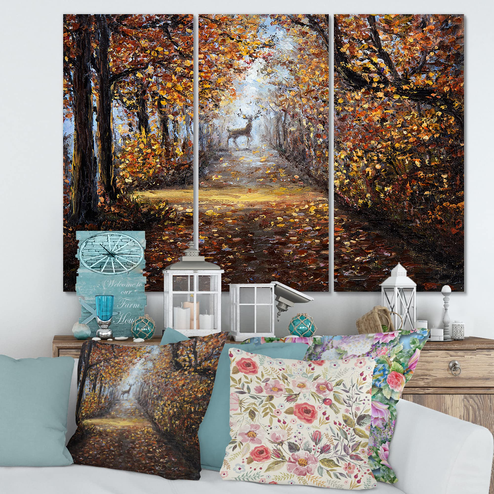 Deer in the Park Lake House Canvas Wall Art - Nature Inspired Home Decor for Living Room, Bedroom & Office - Premium Printed Landscape Painting for Modern Interior Design