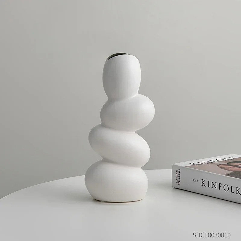 Modern Ceramic Vase with Stone Accents - Elegant Home Decor for Living Room, Dining Table, or Office Desk