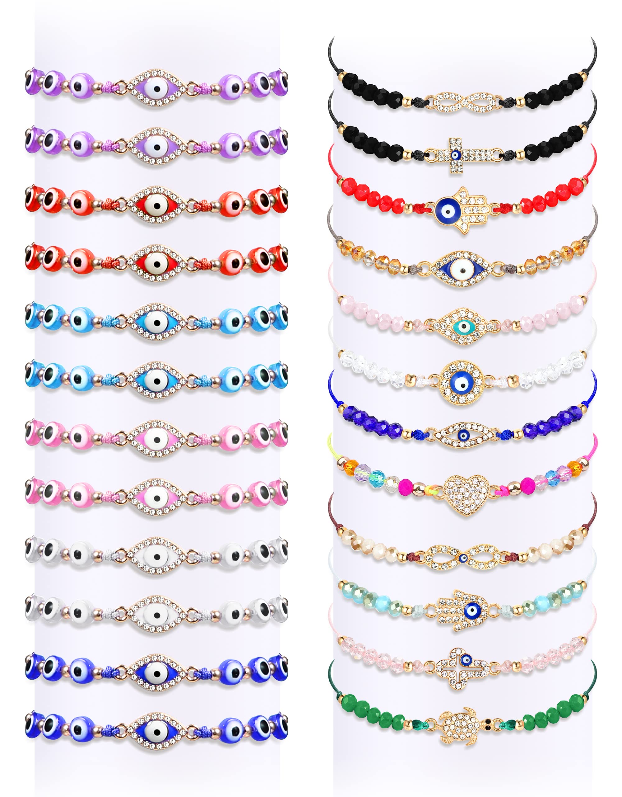 24-Piece Evil Eye Protection Bracelets for Women & Girls - Adjustable Red String Lucky Bracelet Handmade Jewelry for Good Luck & Positive Energy - Perfect for Gifts, Daily Wear & Spiritual Protection