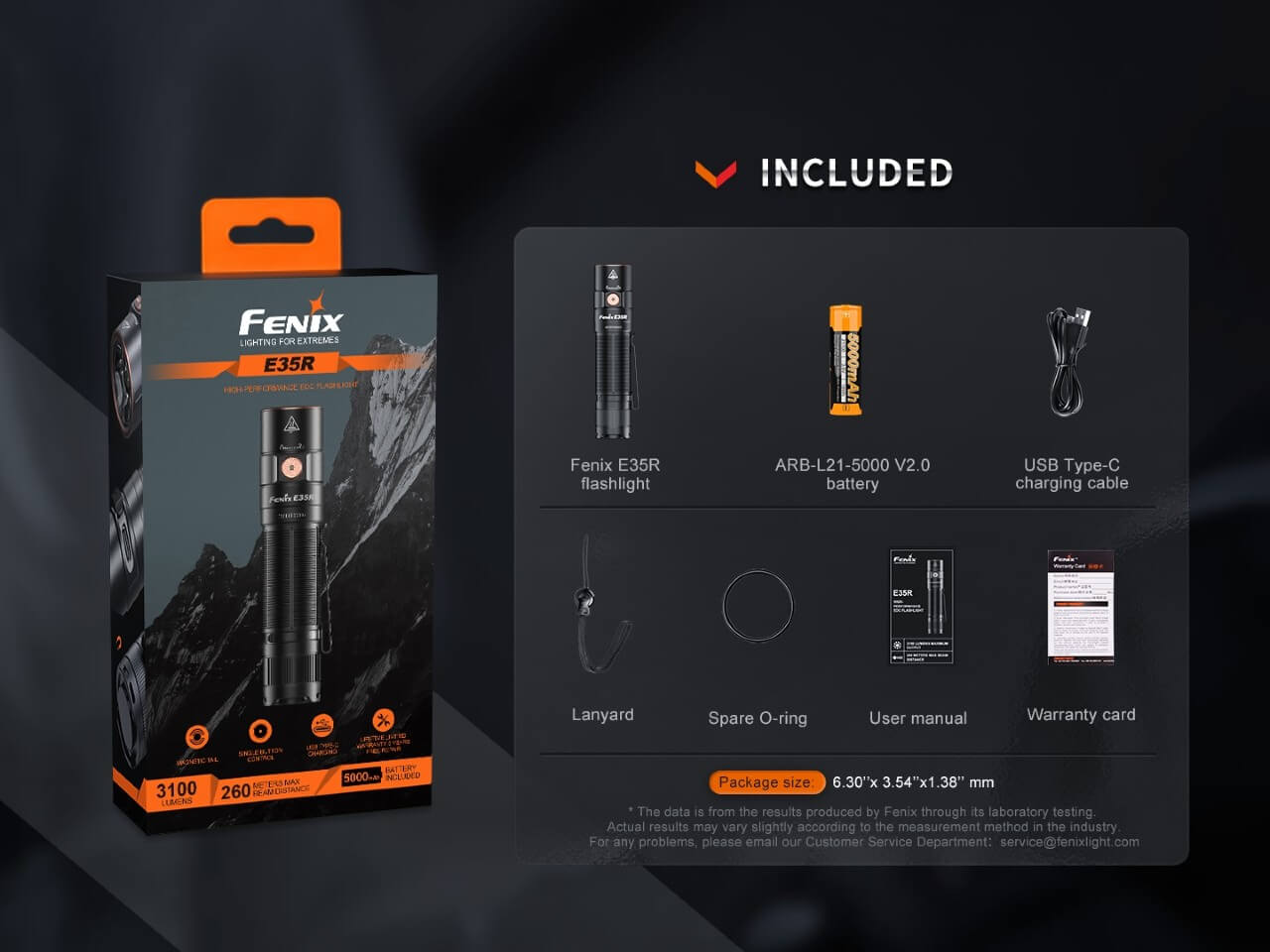 Fenix E35R High Performance Rechargeable LED Flashlight - 2000 Lumens, USB-C Charging, Waterproof for Camping, Hiking & Emergency Use