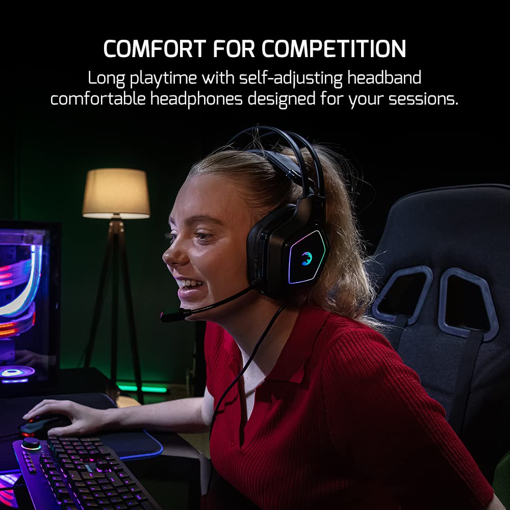 GAMEPOWER Mihawk USB Gaming Headset - 7.1 Virtual Surround Sound Wired RGB Headphones with 50MM Drivers, Noise Cancelling Mic for PC, Laptop (Black) | Perfect for FPS, MMO Gaming & Online Meetings