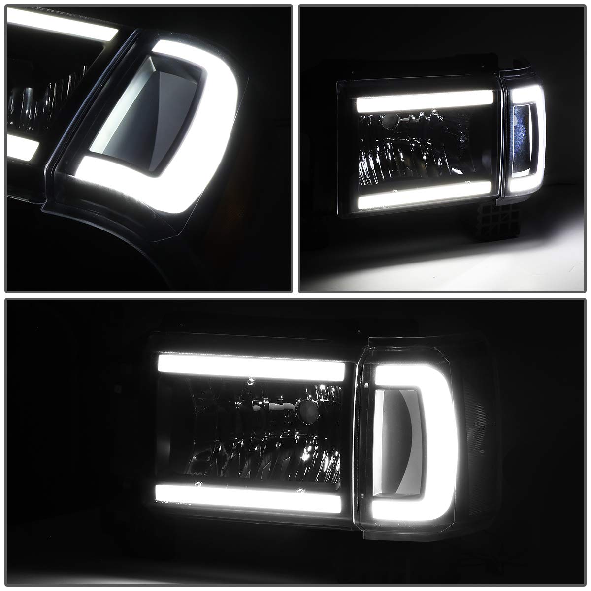 Auto Dynasty LED DRL Tinted Housing Clear Corner Projector Headlight with Bumper Lamps & Tool Kit - Compatible with Ford F150 F250 F350 & Bronco 1987-1991 Models | Upgrade Truck Lighting for Off-Road & Night Driving