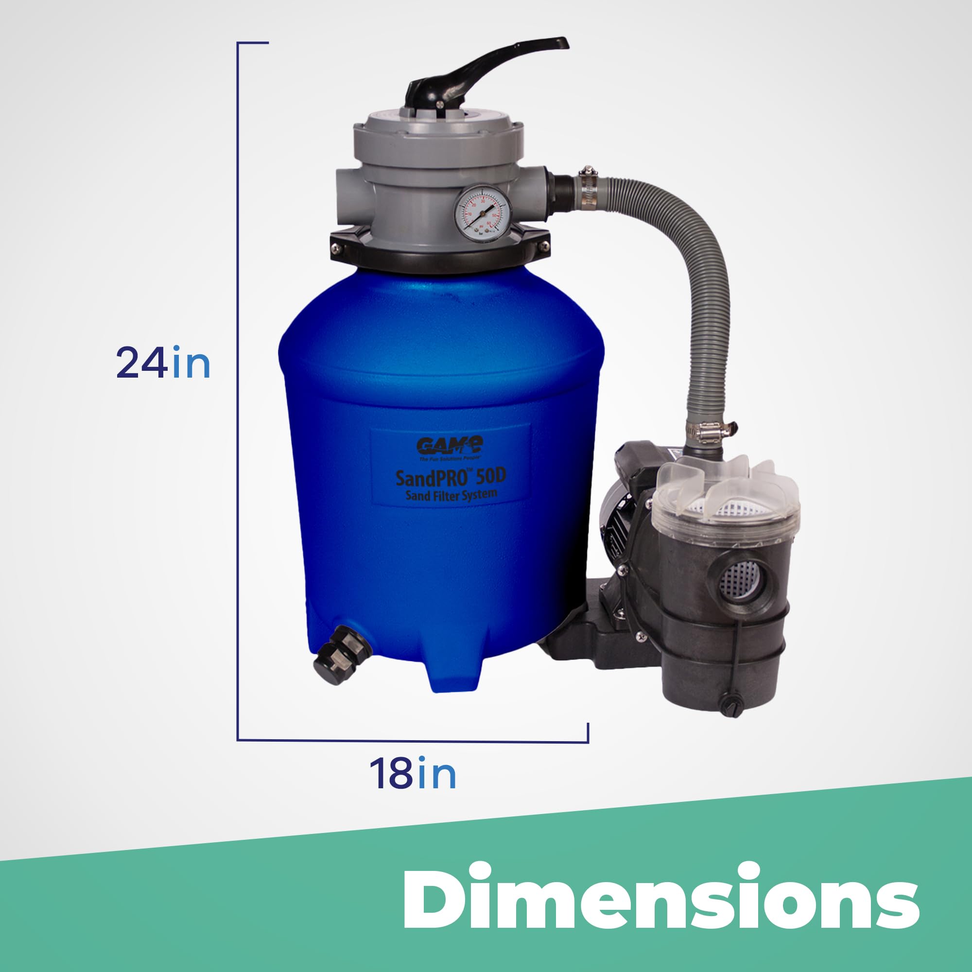GAME 61201-BB SandPRO 50D Series 0.5HP Above Ground Pool Sand Filter Pump System - Compatible with Intex & Bestway Pools, High Power for Crystal Clear Water, Easy Maintenance, 24