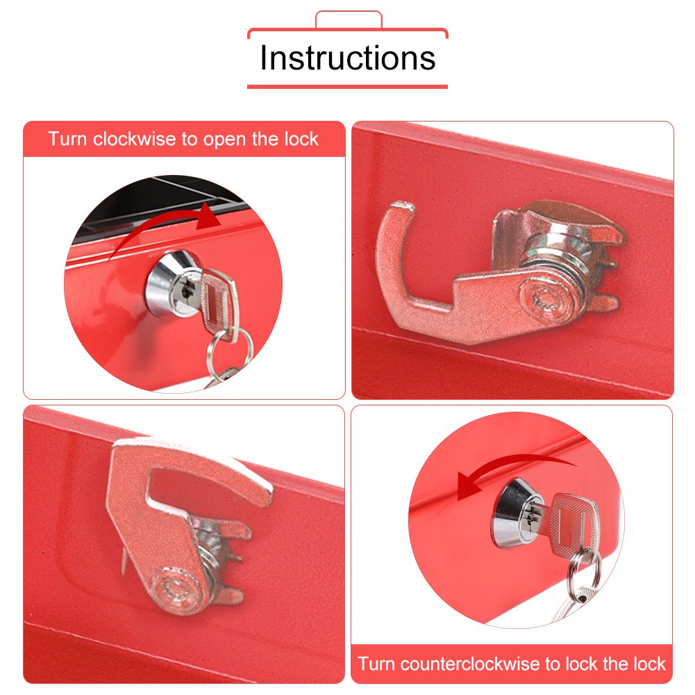 Steel Security Box for Home & Office - Portable Lockable Cash Safe for Money & Files (Red)