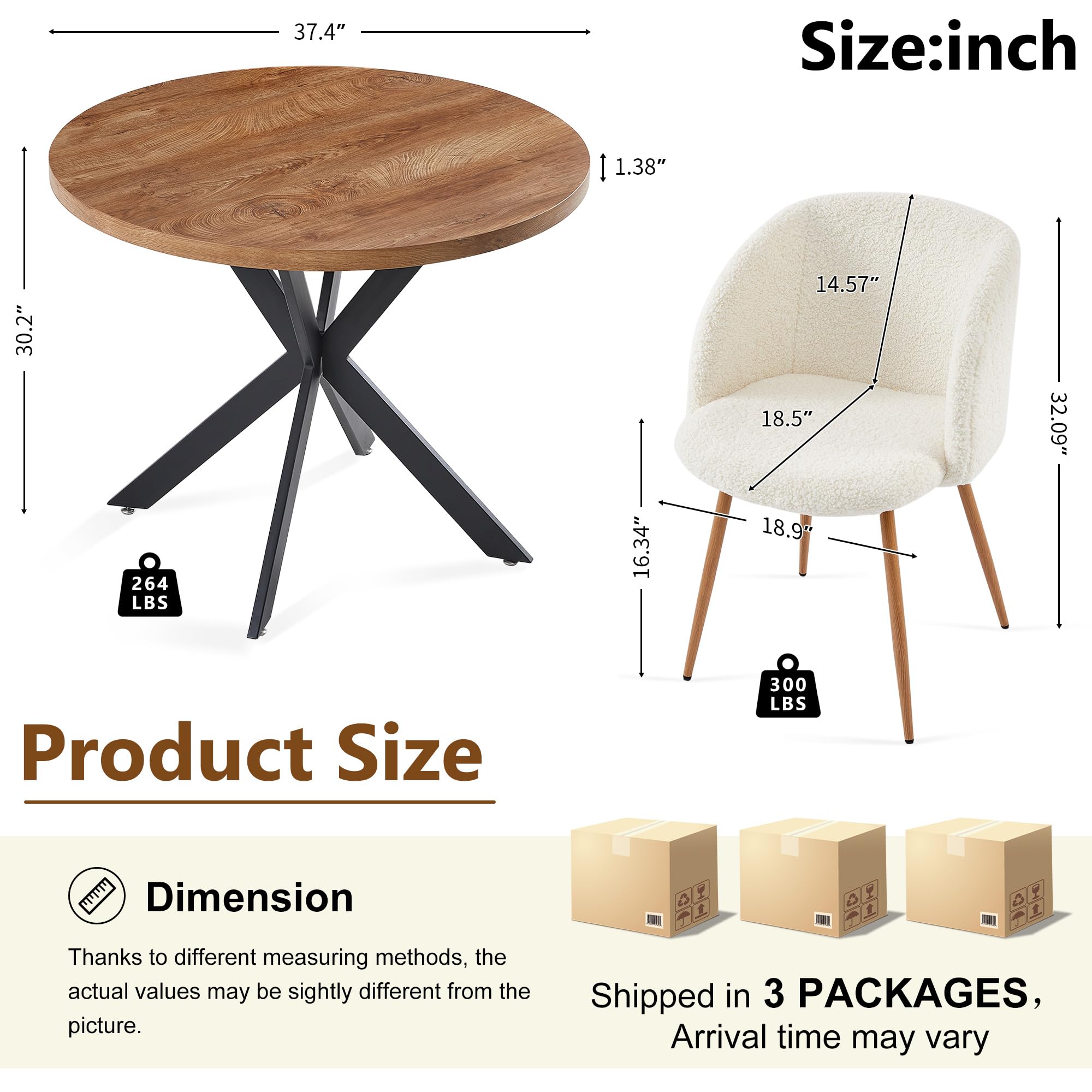 3-Piece Round Dining Table Set for 2 - Thick Wood-Look Tabletop & 2 Padded Armchairs - Kitchen & Small Space Furniture - Perfect for Apartments, Breakfast Nooks & Cozy Restaurants