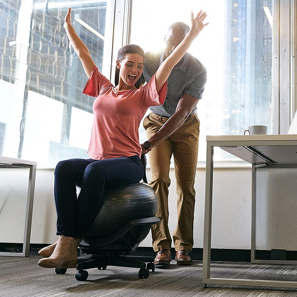 Gaiam Ultimate Balance Ball Chair with Swivel or Standard Base - 52cm Anti-Burst Stability Ball for Yoga, Exercise & Ergonomic Office/Home Desk Seating - Includes Air Pump & Workout Guide - Perfect for Active Sitting, Core Workouts & Posture Improvement