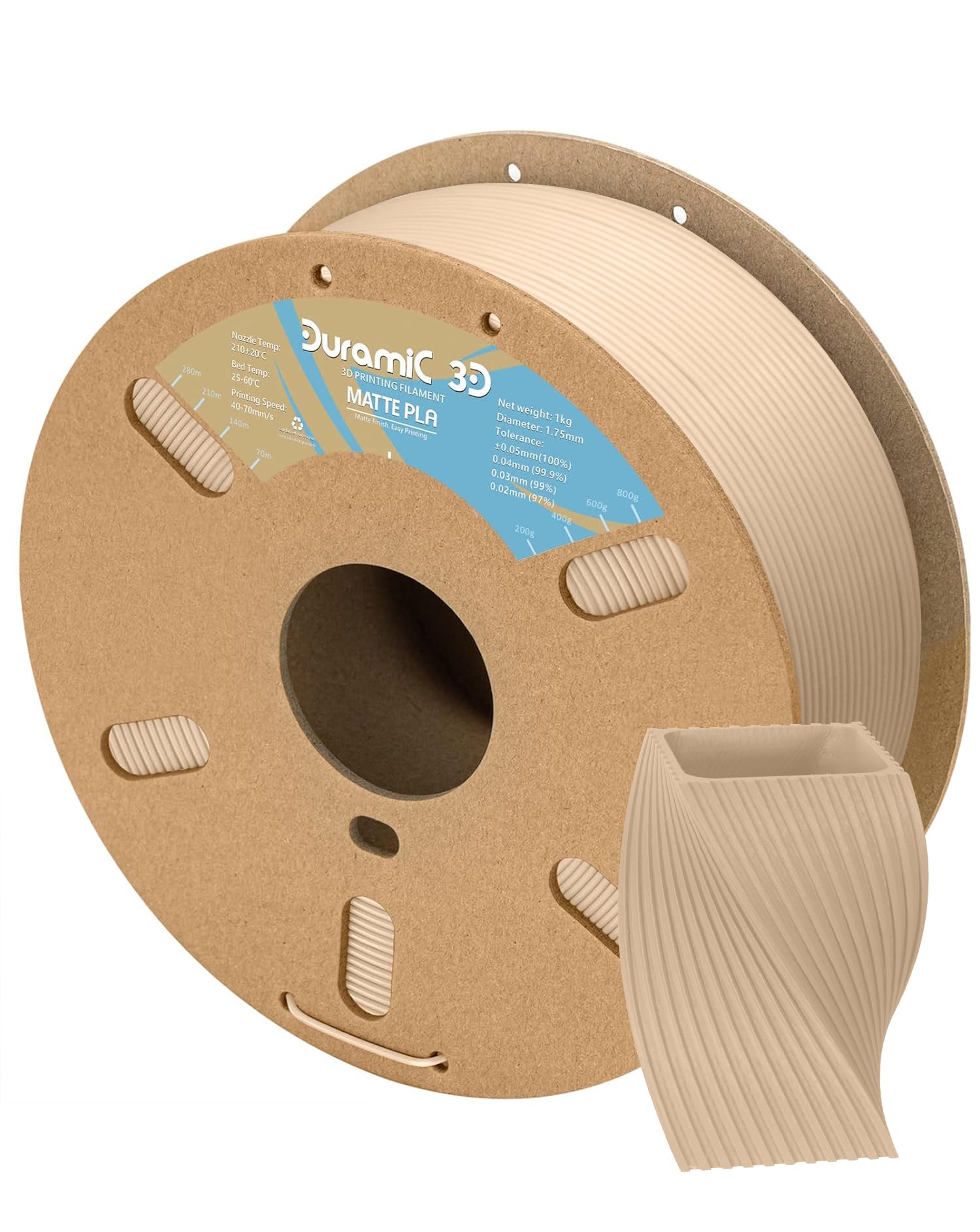 DURAMIC 3D Printer Filament 1.75mm Matte PLA - 1kg Spool with Premium Matte Finish | High Precision +/- 0.03mm for FDM 3D Printing | Easy Support Removal | Perfect for Cosplay Props, Home Decor & DIY Projects