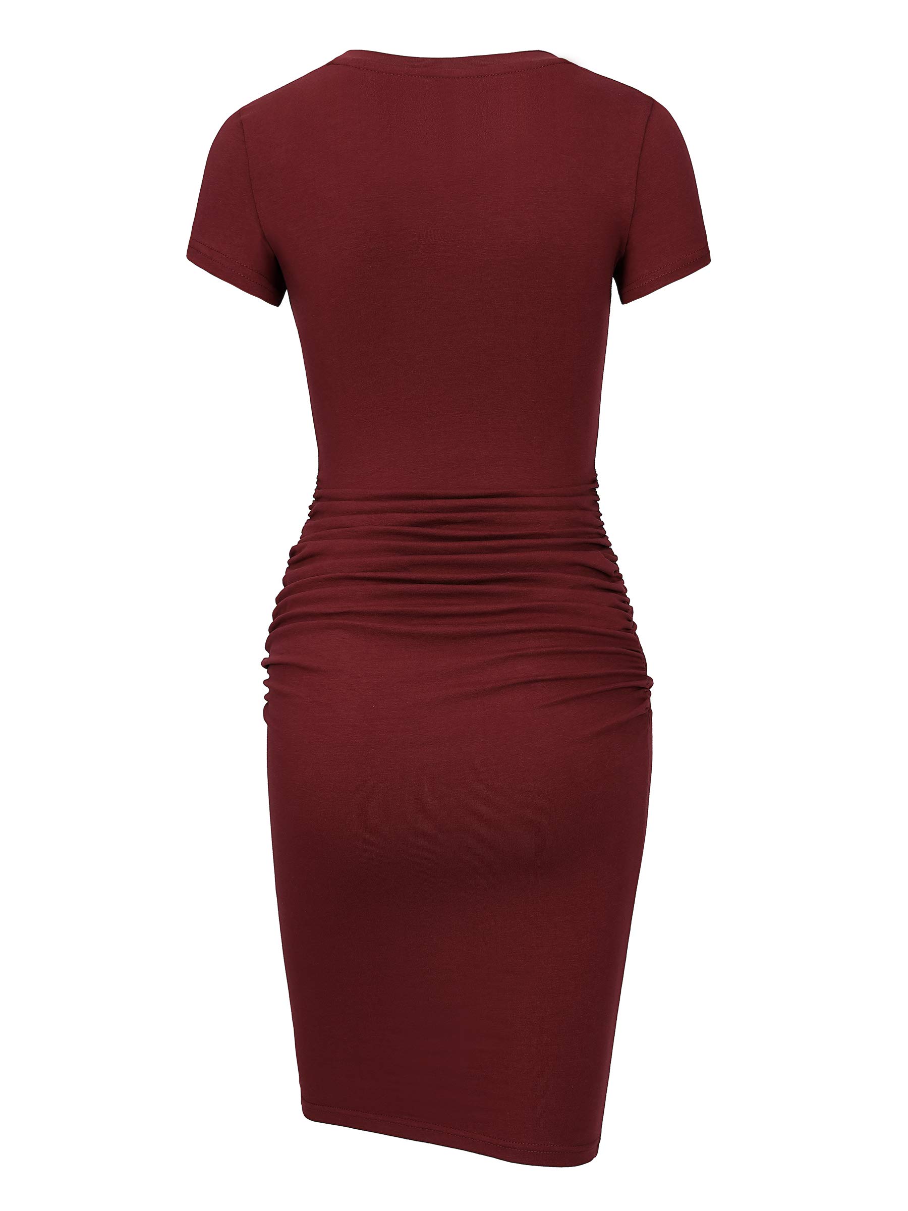 Laughido Women's Short Sleeve Ruched Bodycon Sundress - Knee Length T-Shirt Dress for Summer 2025 | Trendy Casual Outfit for Beach, Party & Daily Wear
