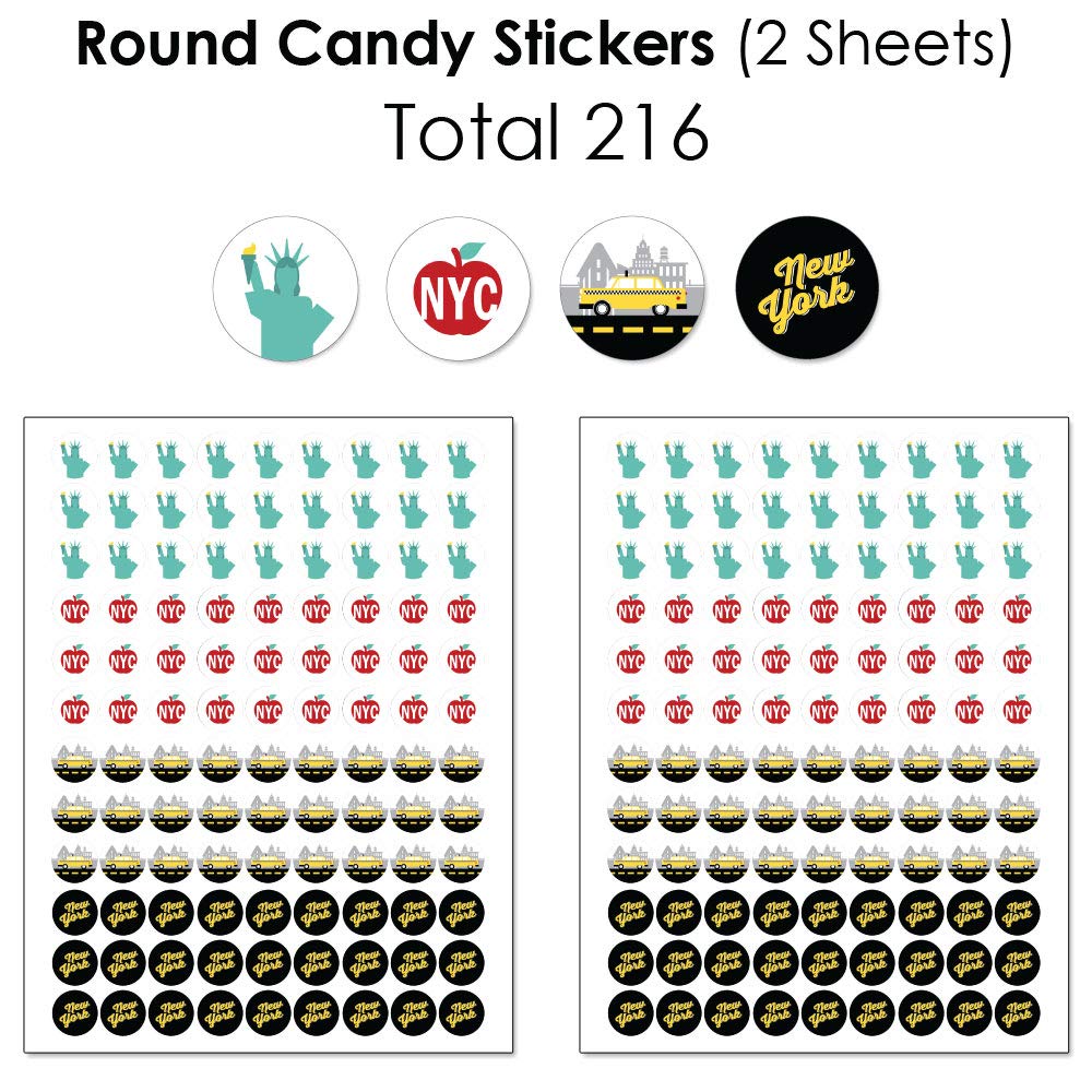 NYC Cityscape Candy Bar Wrappers & Stickers Kit - 304 Piece New York City Party Favors with Round Candy Stickers for Birthday, Baby Shower & Wedding Decorations