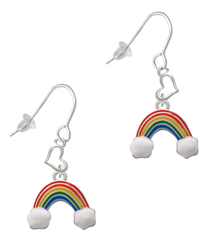 Delight Jewelry Silver Tone Enamel Rainbow Heart French Hook Earrings for Women - Perfect for Casual Wear, Parties & Gifts