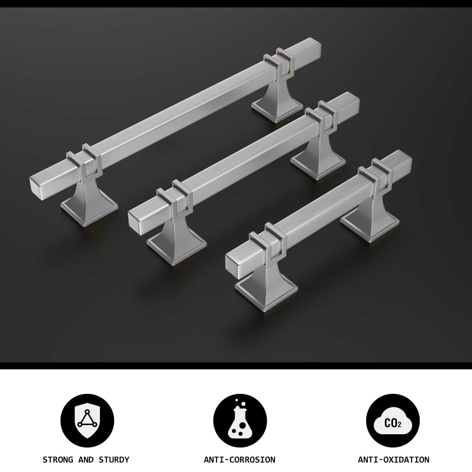 10 Pack Brushed Nickel Cabinet Pulls - 3 Inch Square Satin Nickel Drawer Handles for Kitchen Cabinets, Dressers & Bathroom Doors - Durable Zinc Alloy Hardware (Ideal for Home Renovation & Furniture Upgrade)