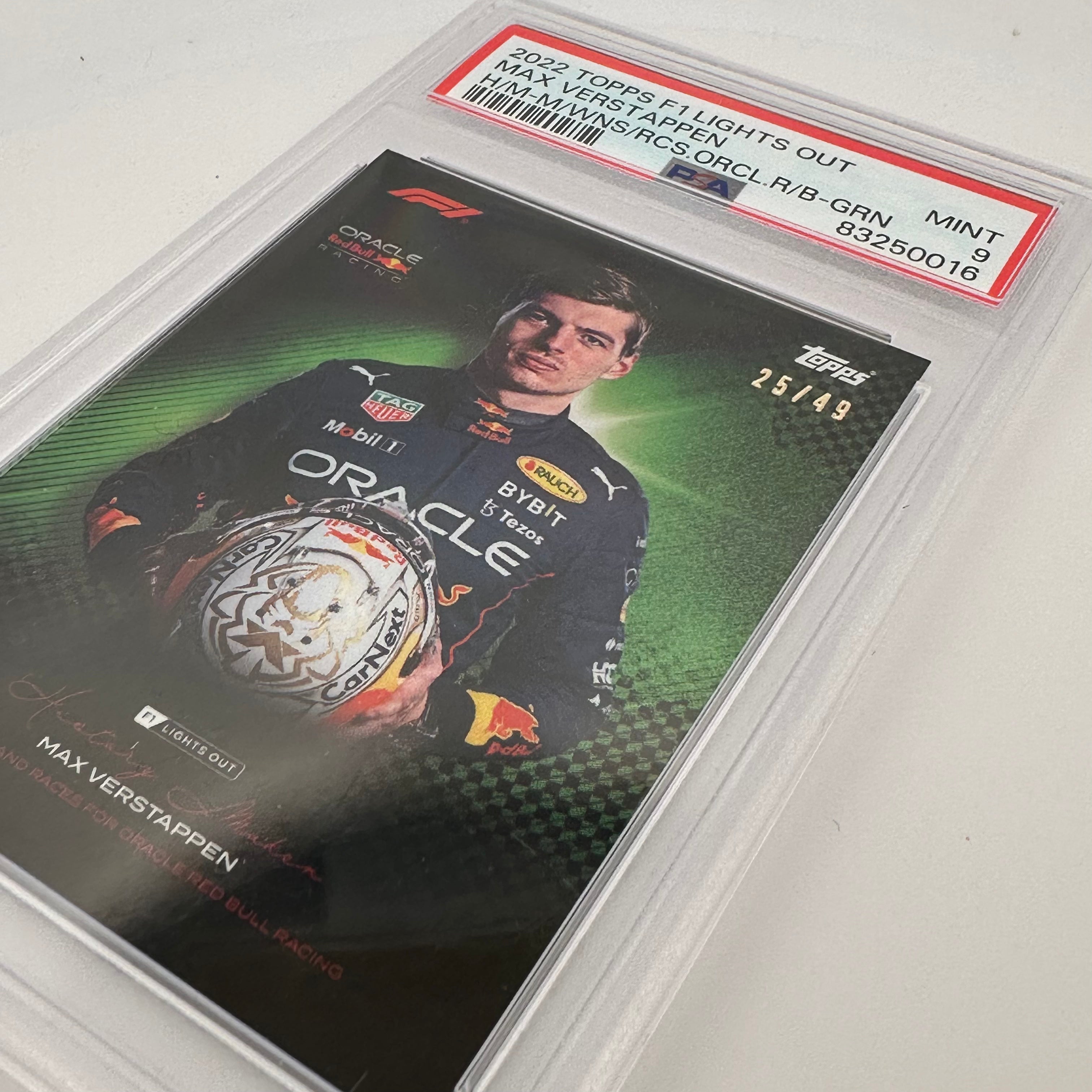 PSA 9 Max Verstappen History Maker /49 - Most Wins & Races for Oracle Red Bull Racing (Green) - Perfect for F1 Collectors and Racing Memorabilia Displays
