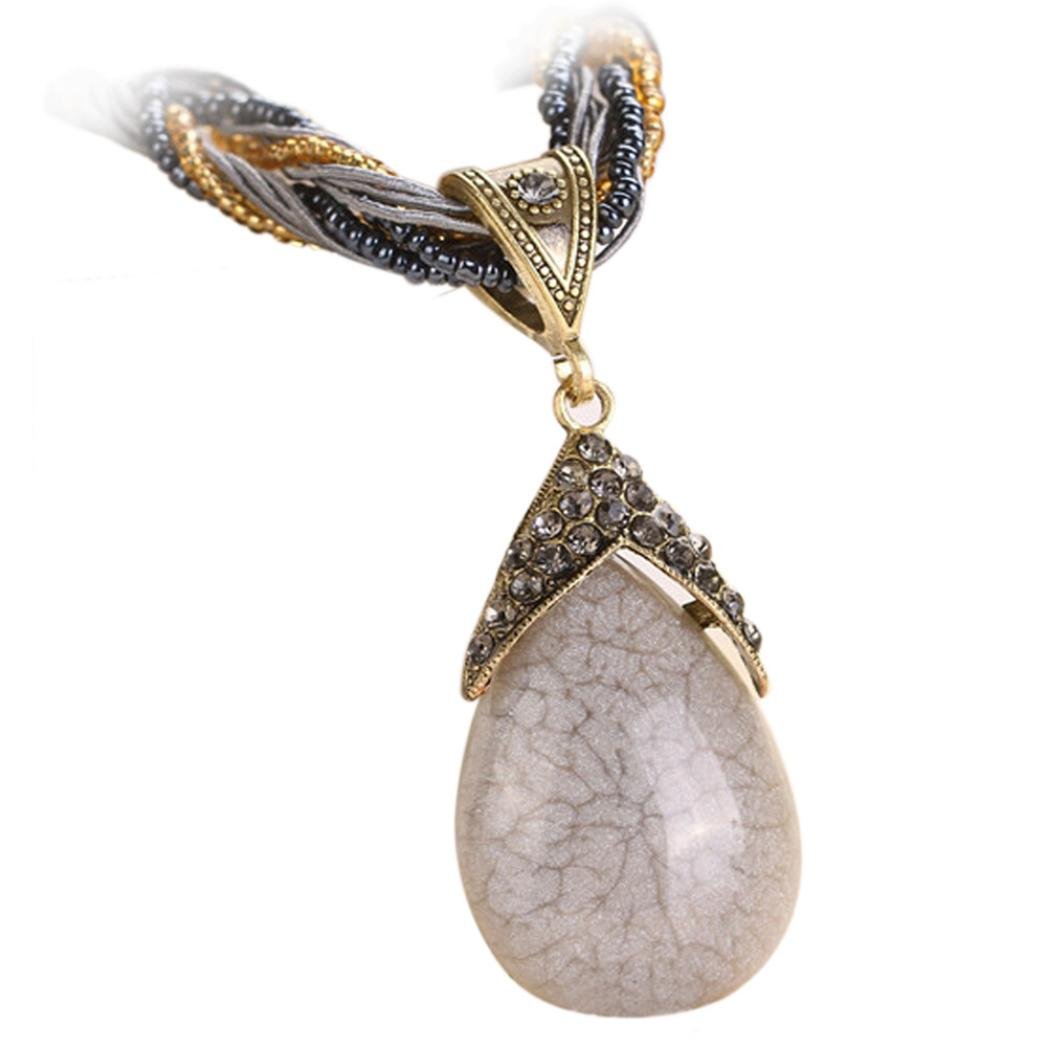 Vintage Glass Cabochon Bohemian Necklace for Women - Water Drop Pendant Chain, Romantic Gift for Her, Perfect for Weddings, Parties & Boho Fashion