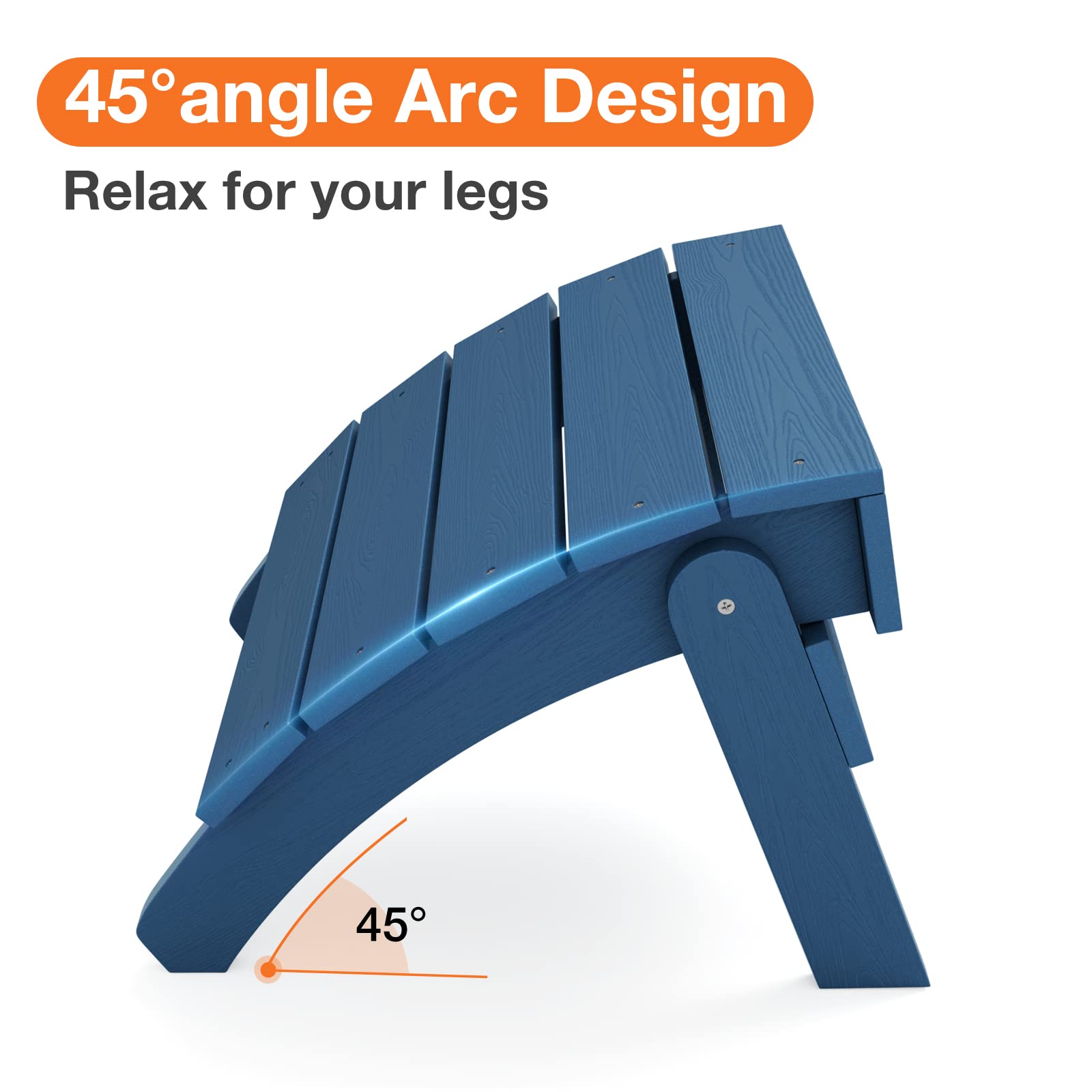 YEFU 2-Piece Adirondack Ottoman Set, Weather-Resistant Patio Foot Rest for Adirondack Chairs, Foldable Outdoor Footstool for Backyard, Fire Pit & Garden - Navy Blue - Perfect for Relaxing by the Pool or Campfire