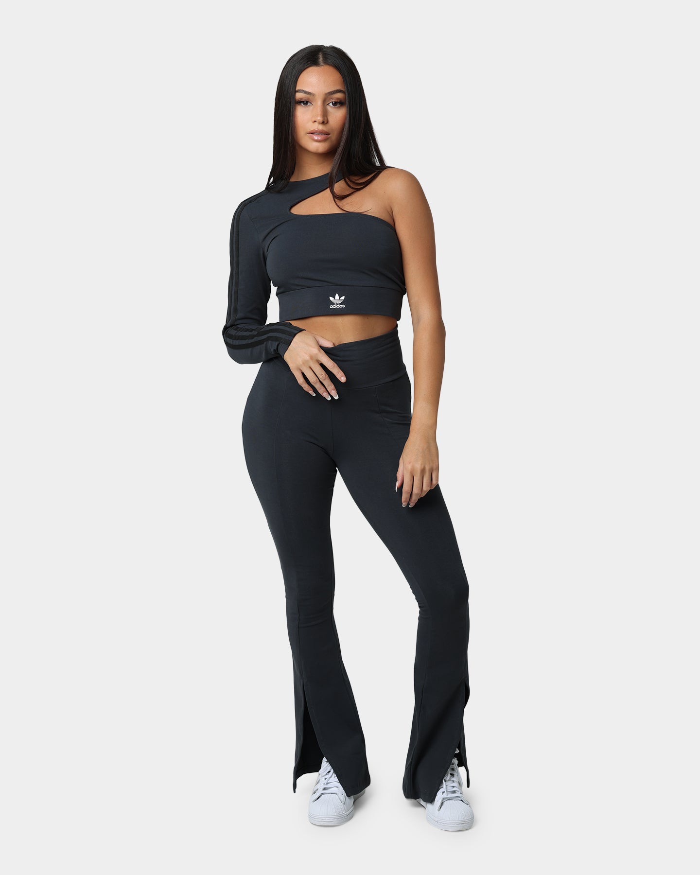 Adidas Women's Cropped Cut Out Workout Top in Carbon - Perfect for Gym, Yoga & Running
