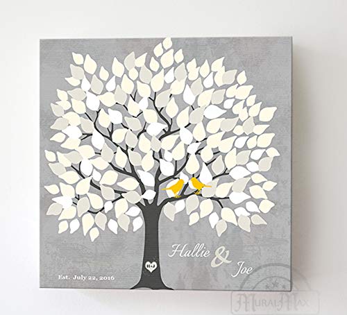 Personalized Wedding Tree Guest Book - Unique & Memorable Alternative for 100-150 Signatures - Gray Canvas Wall Decor - 30x30 Inches - Perfect Bridal Shower Gift for Wedding, Anniversary & Home Decor