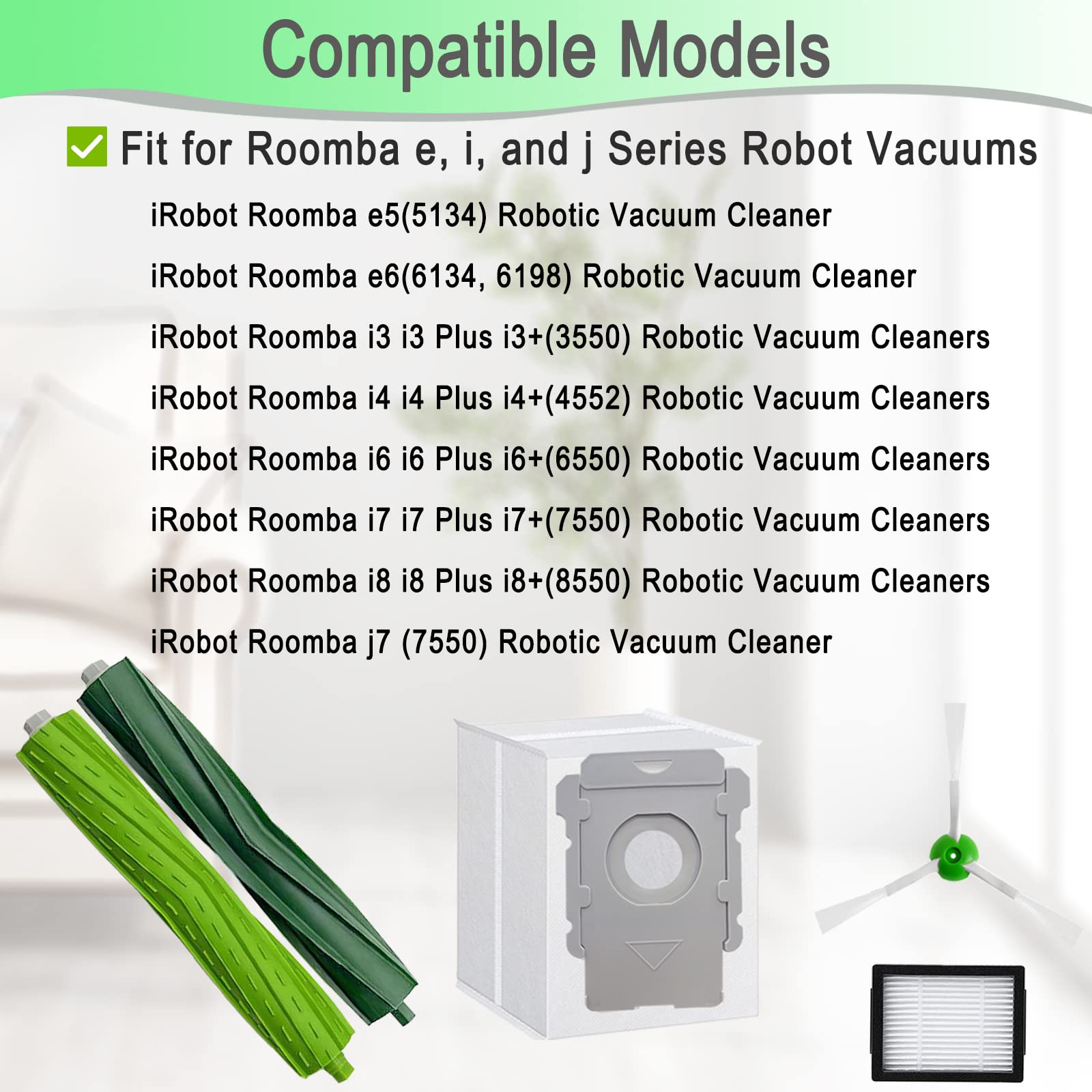 26 Pack Replacement Parts for iRobot Roomba i3 i3+ i4 i6 i6+ i7 i7+ E5 E6 E7 j7 I & E j Series - 2 Rubber Brushes, 8 Filters, 8 Side Brushes, 8 Bags - Compatible with Roomba Robot Vacuum Cleaners - Perfect for Home Cleaning & Maintenance