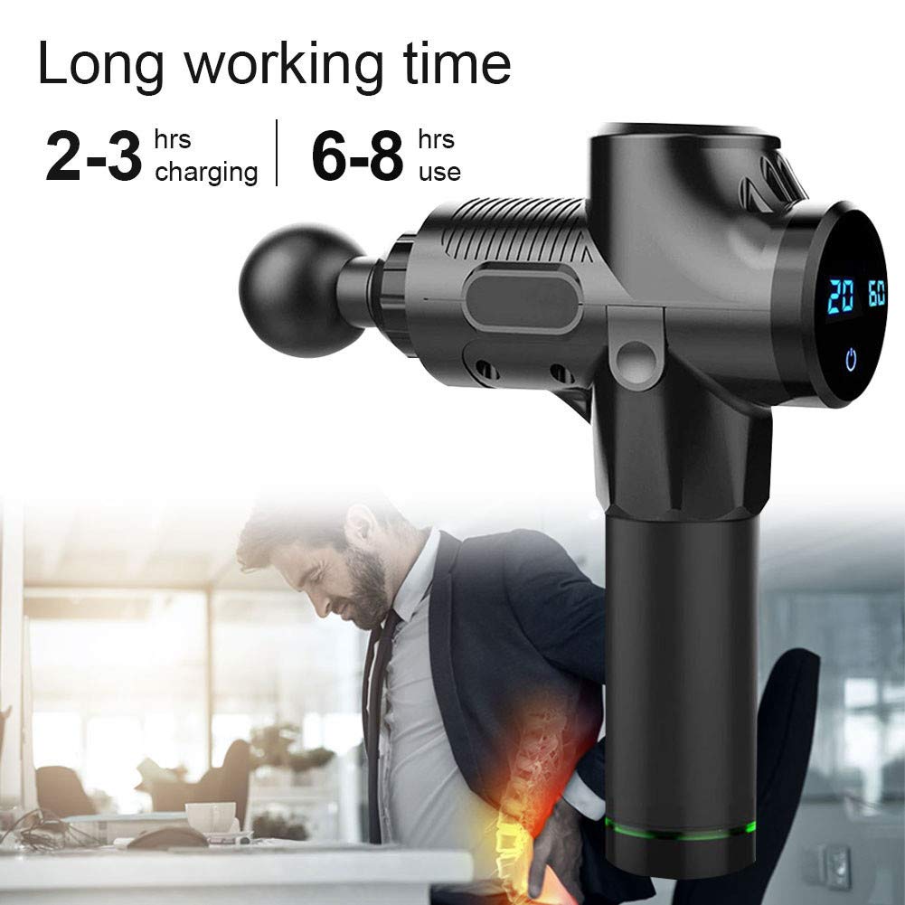 CHAW Deep Tissue Massage Gun - Electric Percussion Muscle Massager with 4 Attachments, 20 Speed Levels & LED Display for Pain Relief, Muscle Recovery - Perfect for Athletes, Gym Workouts & Post-Exercise Therapy (Silver)