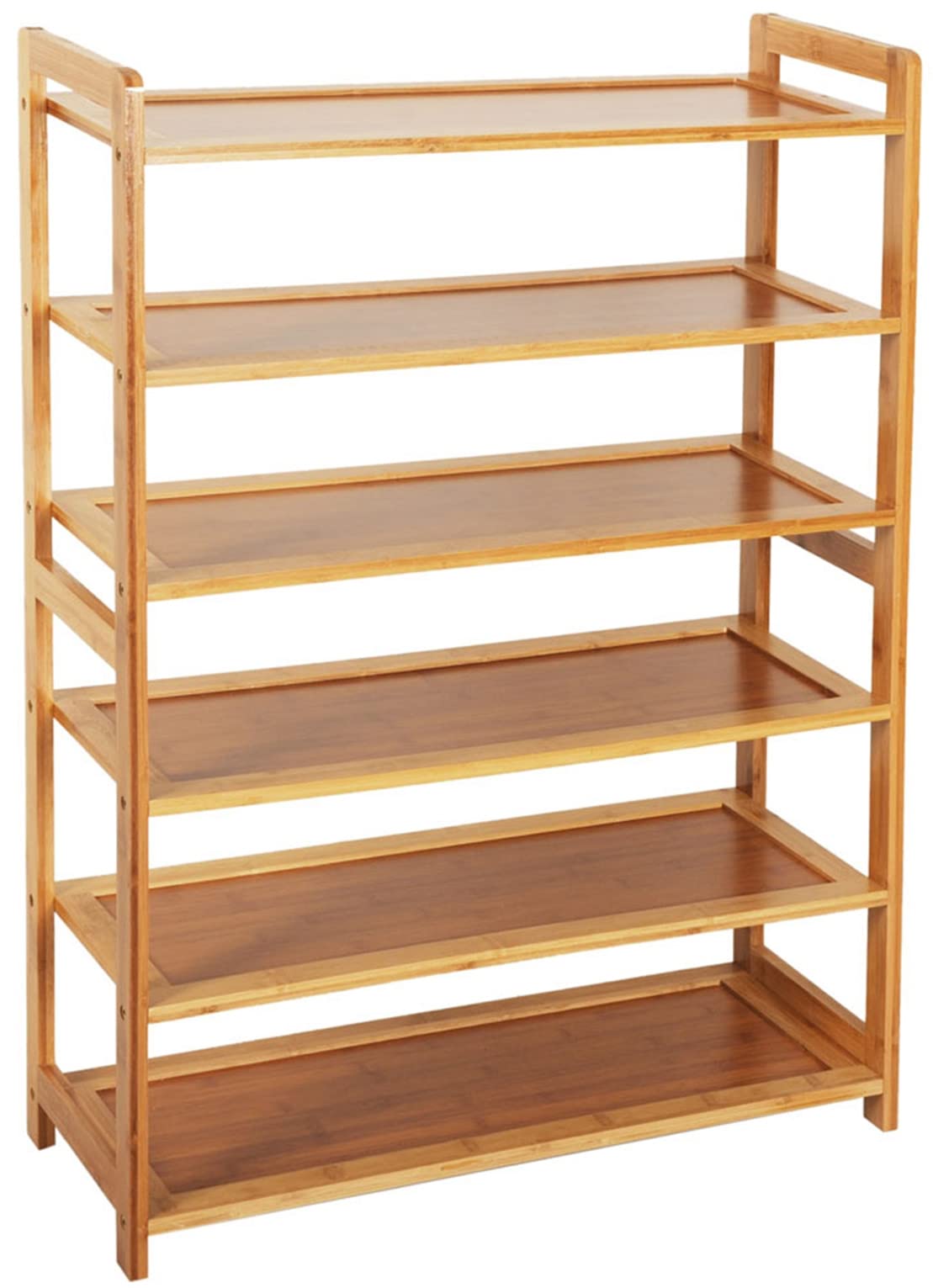 6-Tier Bamboo Shoe Rack Organizer - Free Standing Entryway Shoe Shelf with Handles for Hallway, Closet & Home Storage | Space-Saving Shoe Organizer for Men, Women & Kids Shoes