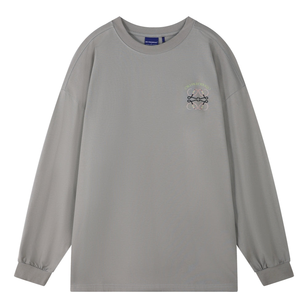 ORI FREDERIQO Printed Long Sleeve T-Shirt for Men - Grey Cotton Casual Shirt - Perfect for Everyday Wear, Office & Street Style