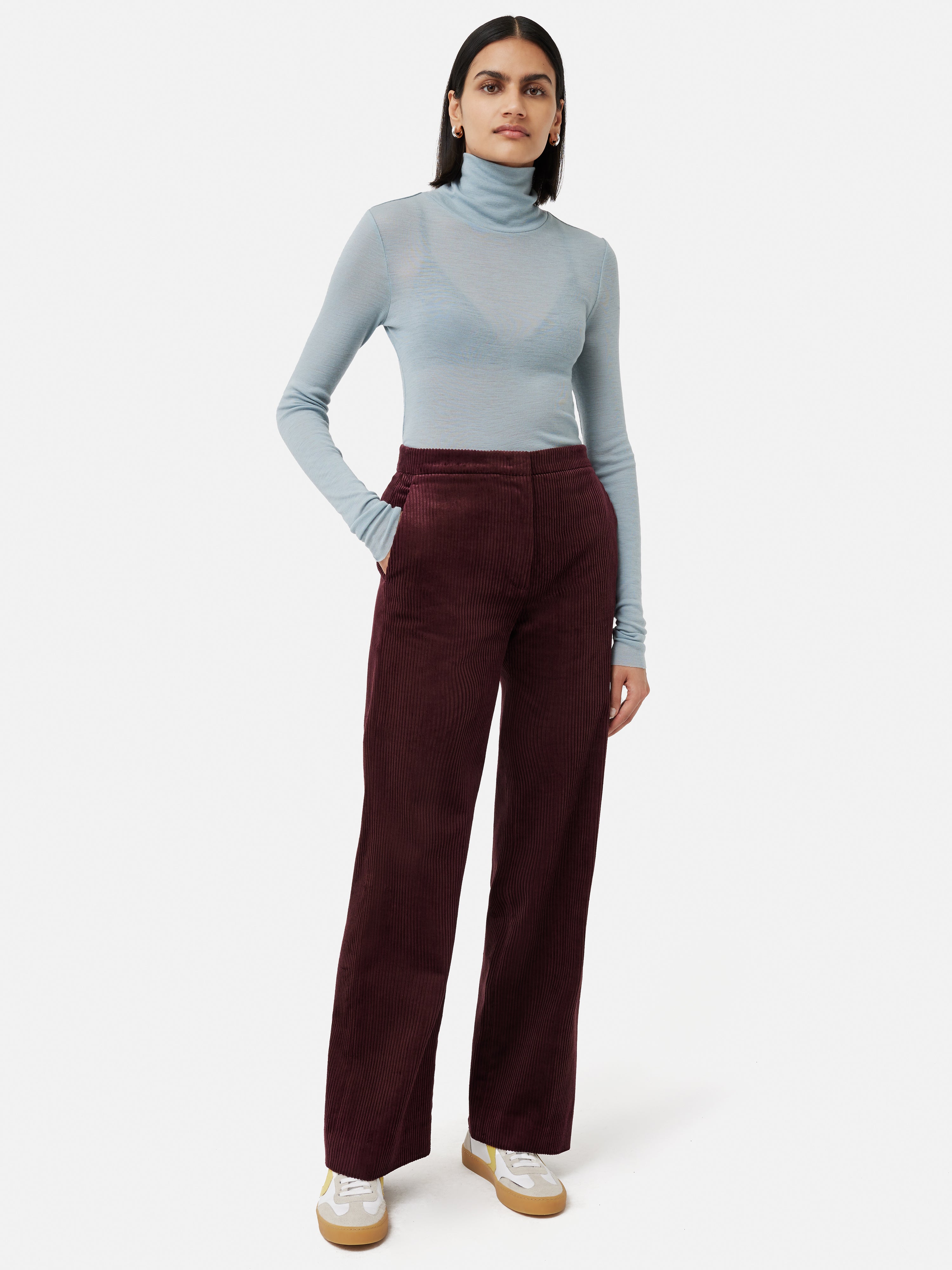 Stylish Wide Leg Jumbo Cord Pants for Women - Comfortable Purple Corduroy Trousers | Perfect for Casual Outings, Office Wear & Fall Fashion