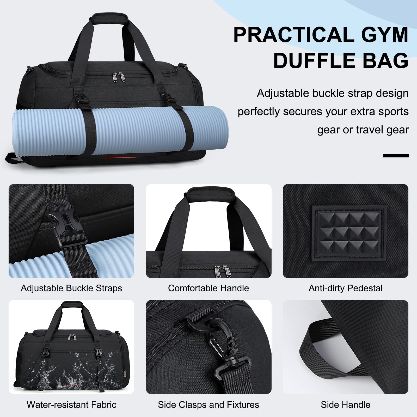 **40L Waterproof Gym Bag for Men & Women - Lightweight Sports Duffle Bag with Shoe Compartment & Wet Pocket - Large Travel Carry On Weekender Overnight Bag for Workouts, Travel & Gym - Black**