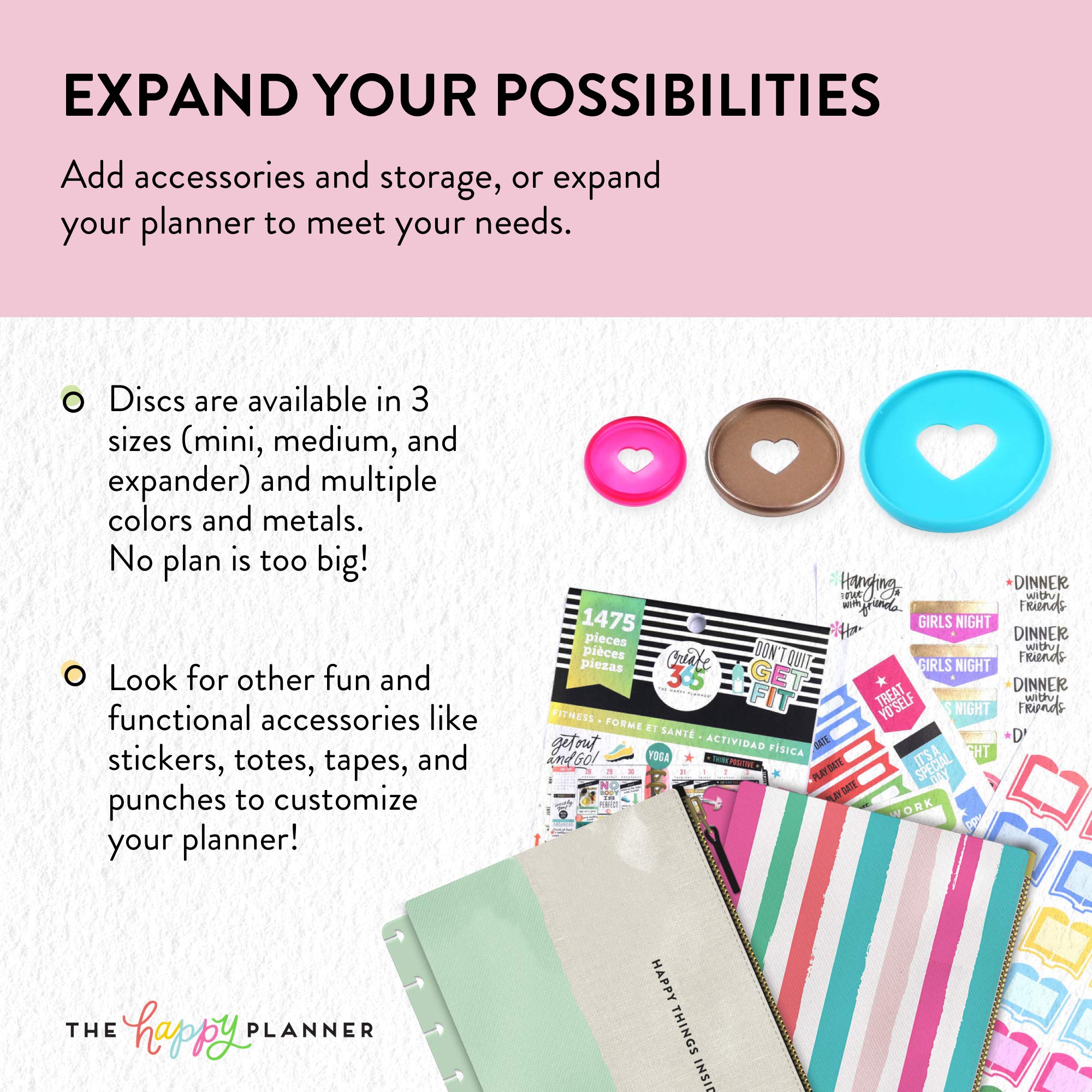 Me & My BIG Ideas Plastic Expander Discs - Black Happy Planner Scrapbooking Supplies - Add Extra Pages, Notes & Artwork - Create More Space for Notebooks, Planners & Journals - Perfect for DIY Scrapbooking, Bullet Journaling & Planner Organization