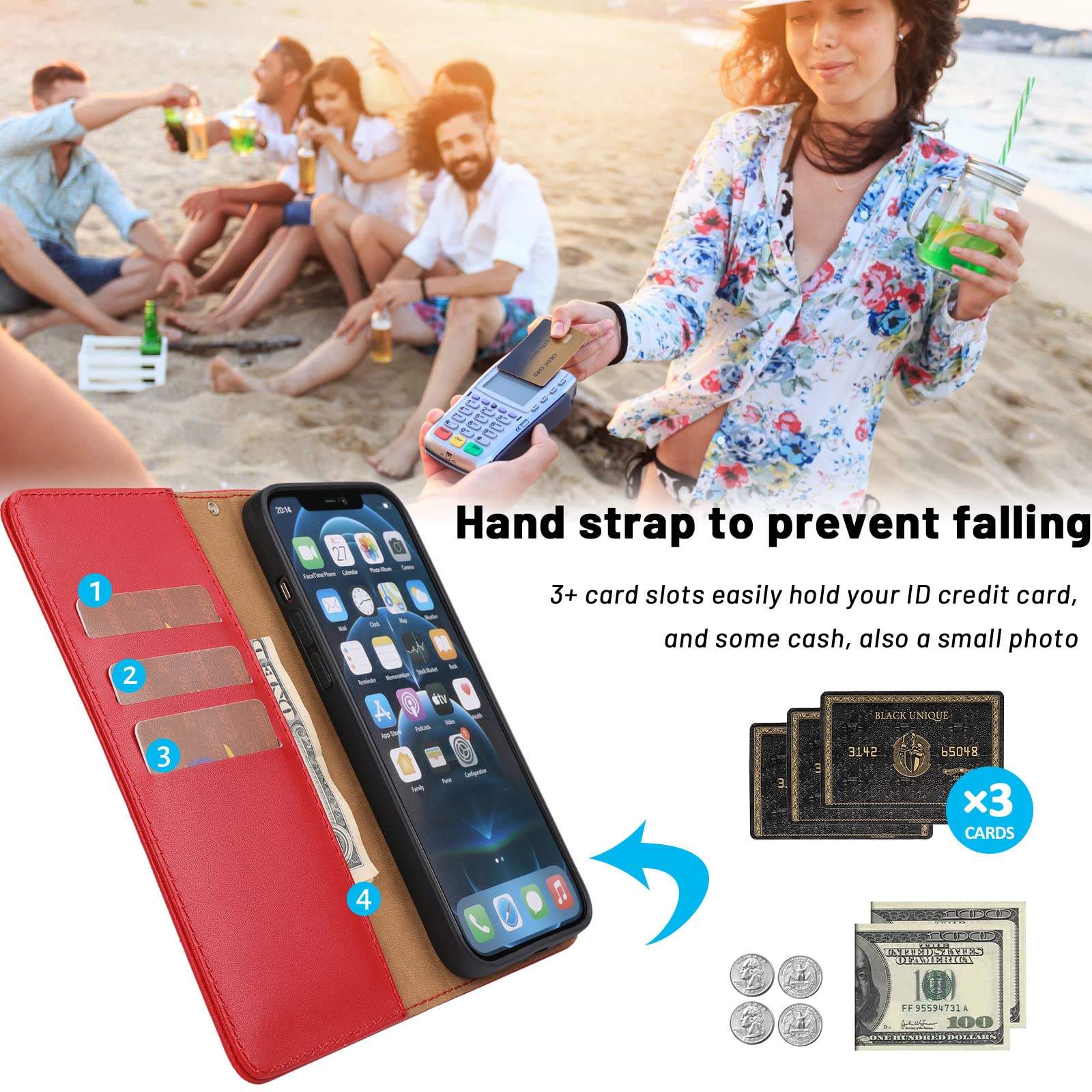 Premium Genuine Leather Flip Wallet Case for iPhone 13 Pro Max (6.7