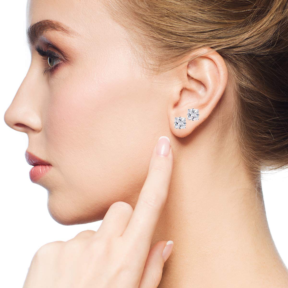 12 Pairs Stainless Steel Stud Earrings for Women - Princess Cut Square Cubic Zirconia Earrings Set with Birthstones | Hypoallergenic Jewelry for Everyday Wear, Gift Giving & Special Occasions