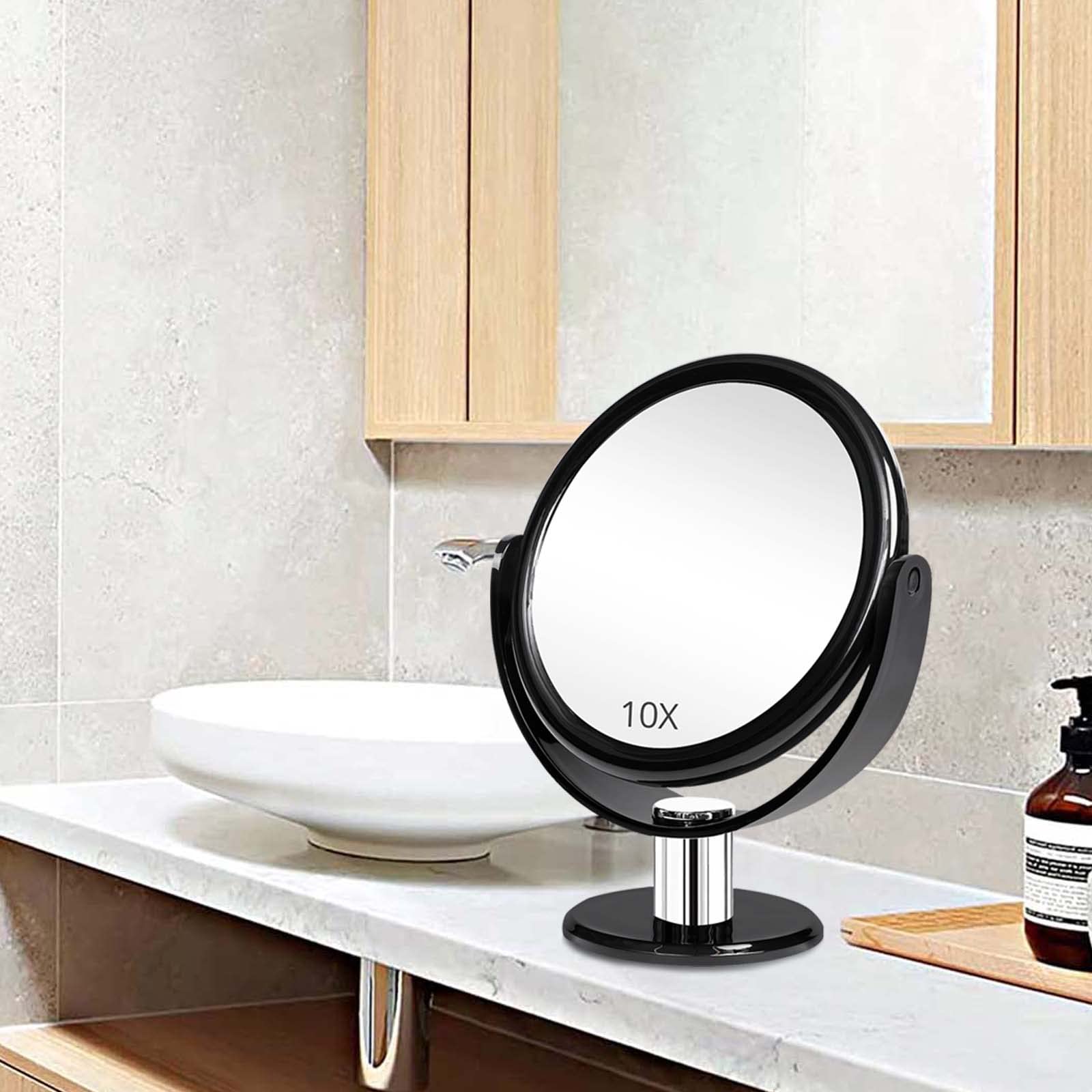 Fabuday 7 Inch Double Sided Magnifying Makeup Mirror - 1x & 10x Magnification, Adjustable Tabletop Vanity Mirror with Stand for Precise Makeup Application, Eyebrow Tweezing & Skincare - Black