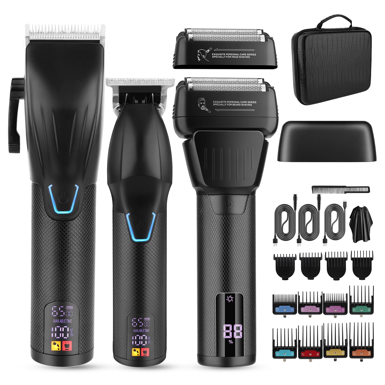 Professional Cordless Hair Clippers for Men - Rechargeable Beard Trimmer & Electric Razor with LCD Display | Barber-Grade Grooming Kit | Perfect for Home Haircuts, Beard Styling & Travel | Great Gift for Men (Black)