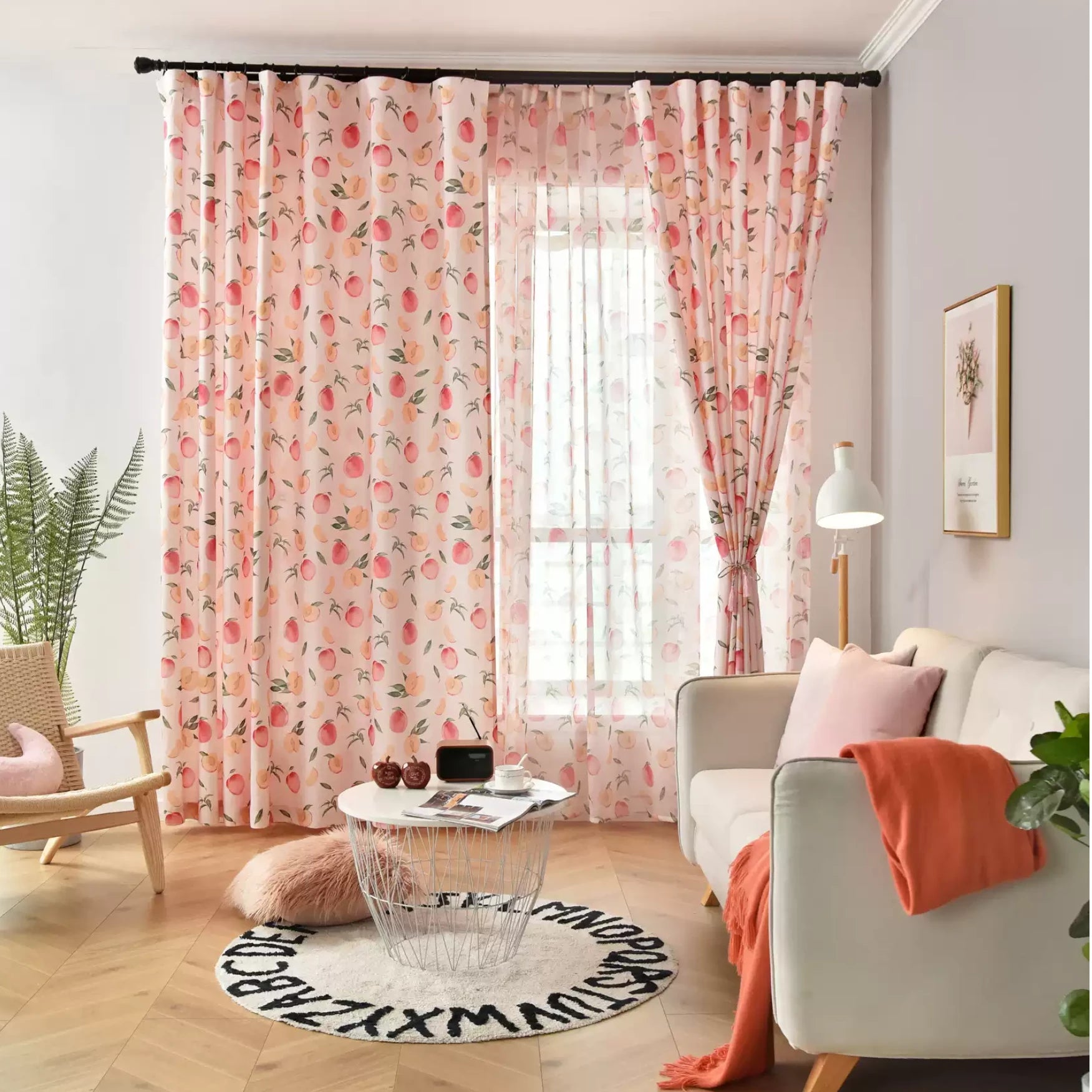 Lia Peach Garden Custom Privacy Curtain - Blackout Window Drapes for Bedroom, Living Room & Nursery - Elegant Floral Design for Home Decor