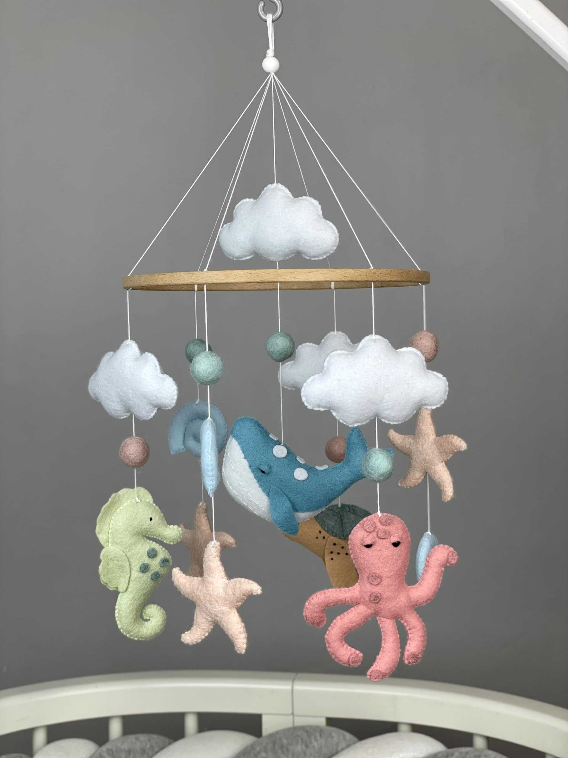 Ocean Crib Mobile for Baby Girls - Nautical Nursery Mobile with Felt Sea Animals - Under the Sea Theme Baby Shower Gift - Perfect for Coastal Nursery Decor & Newborn Gifts