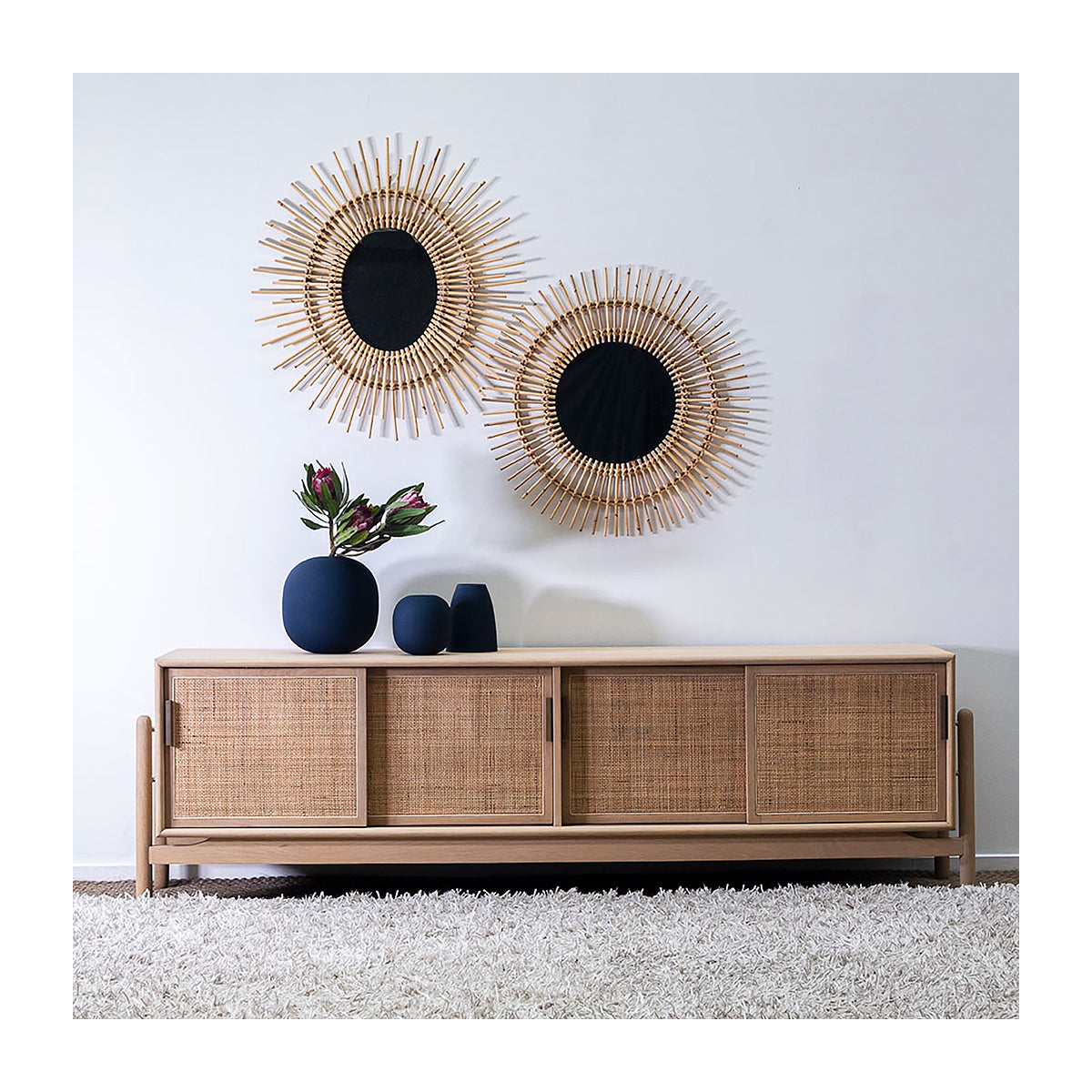 Rattan Sideboard Cabinet - Natural Woven Storage Console Table for Living Room, Dining Room & Entryway - Alfa Rattan Furniture for Home Decor & Organization