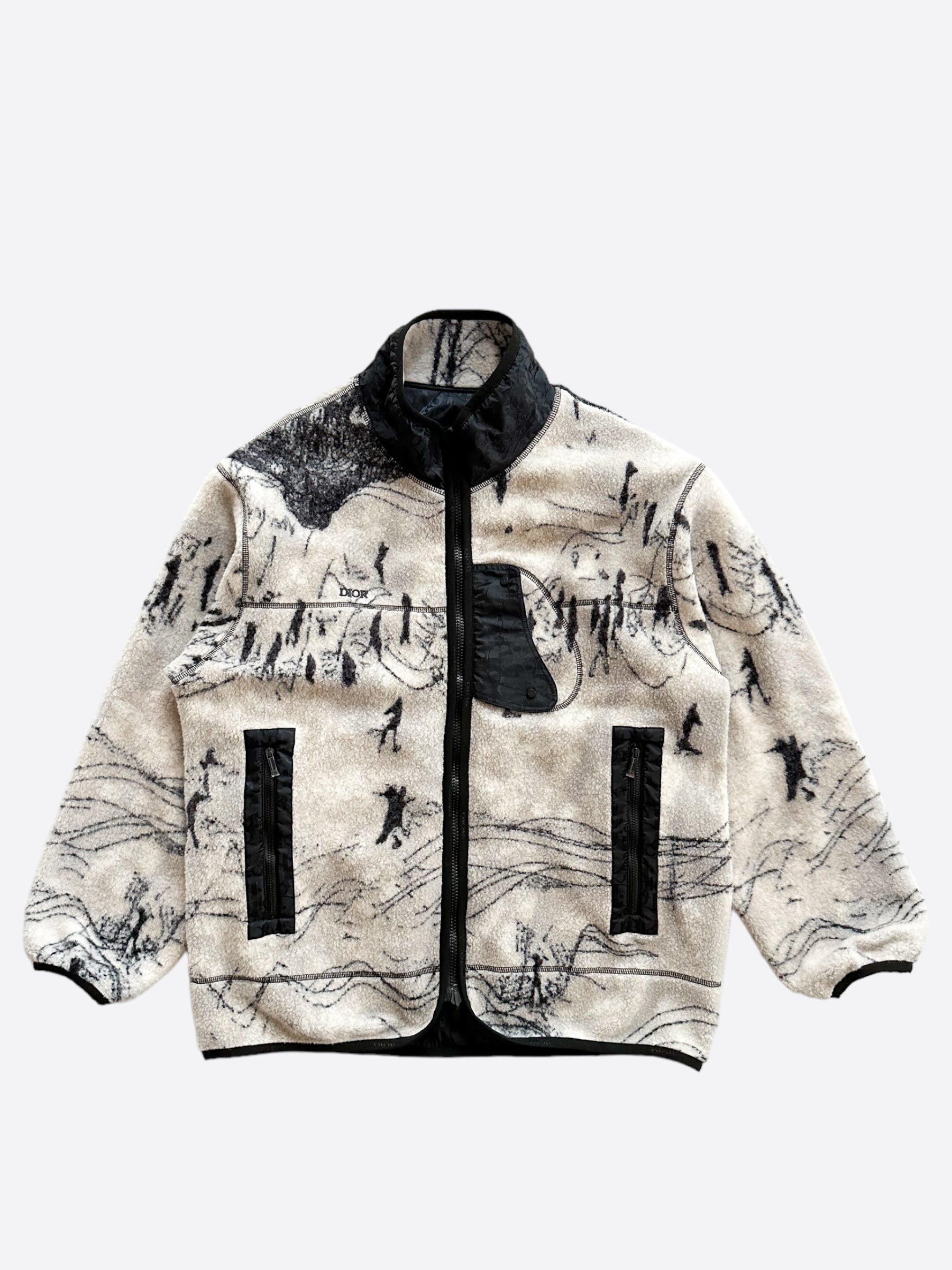 Dior Black Oblique Reversible Fleece Jacket for Men - Luxury Winter Coat with Zip Front & Hood - Perfect for Casual Outings & Streetwear Fashion