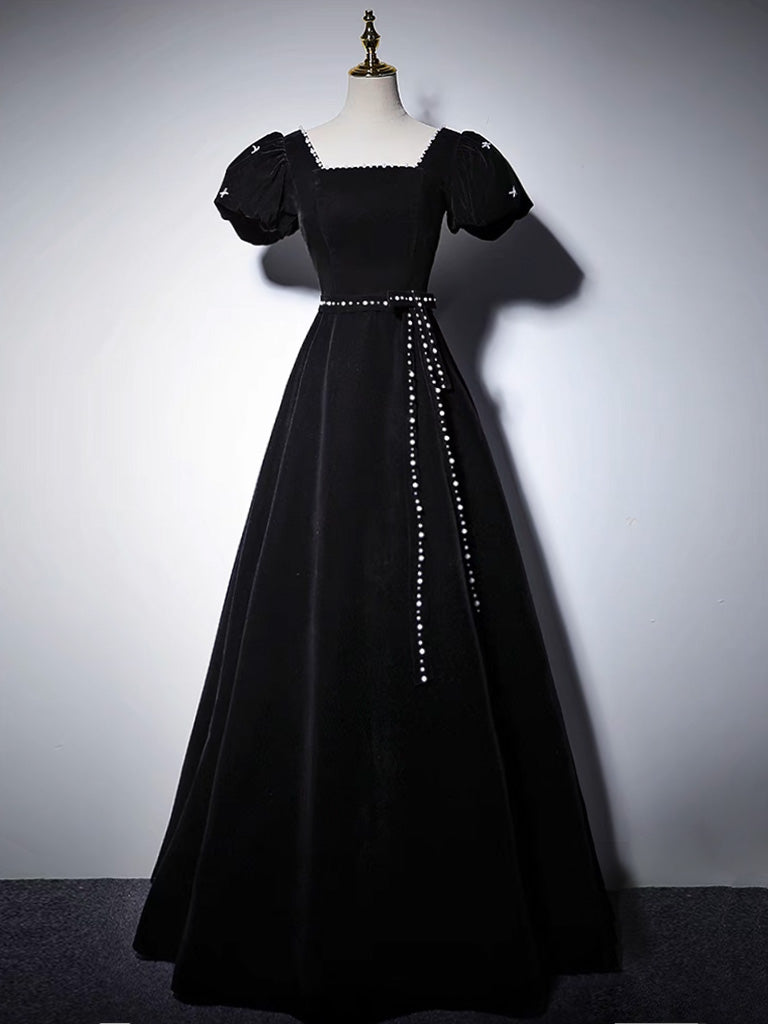 Elegant A-Line Velvet Black Dress for Women - Perfect for Evening Parties, Cocktail Events & Formal Occasions