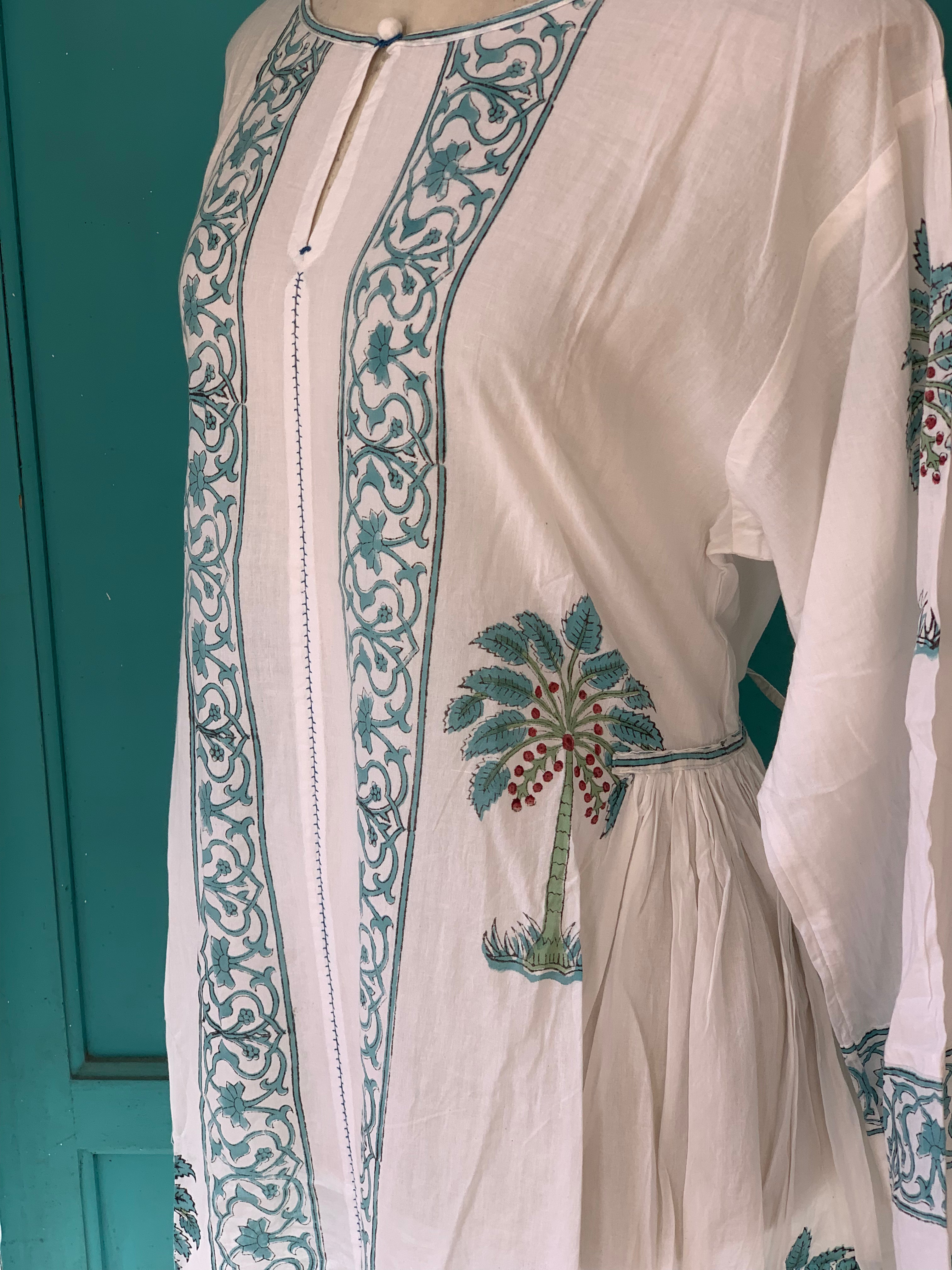 Handmade Mughal Block Print Dress – Traditional Indian Cotton Kaftan for Women | Perfect for Festivals, Weddings & Boho Chic Outfits