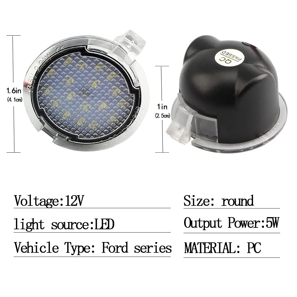 2Pcs LED Side Mirror Puddle Lights - Compatible with Ford C-Max, Focus, Kuga, Mondeo, F-150, Explorer, Edge - Waterproof Under Mirror LED Lamps for Enhanced Night Visibility & Safety - Perfect for Parking, Driveways & Dark Roads
