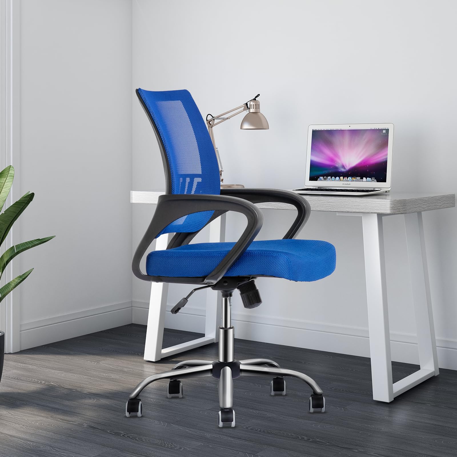 Ergonomic Mesh Office Chair with Adjustable Lumbar Support & Floor Mat - Mid Back Computer Desk Chair with Height Adjustment & Smooth Rolling Wheels - Executive Chair for Home Office, Gaming & Workspace (Sapphire Blue)